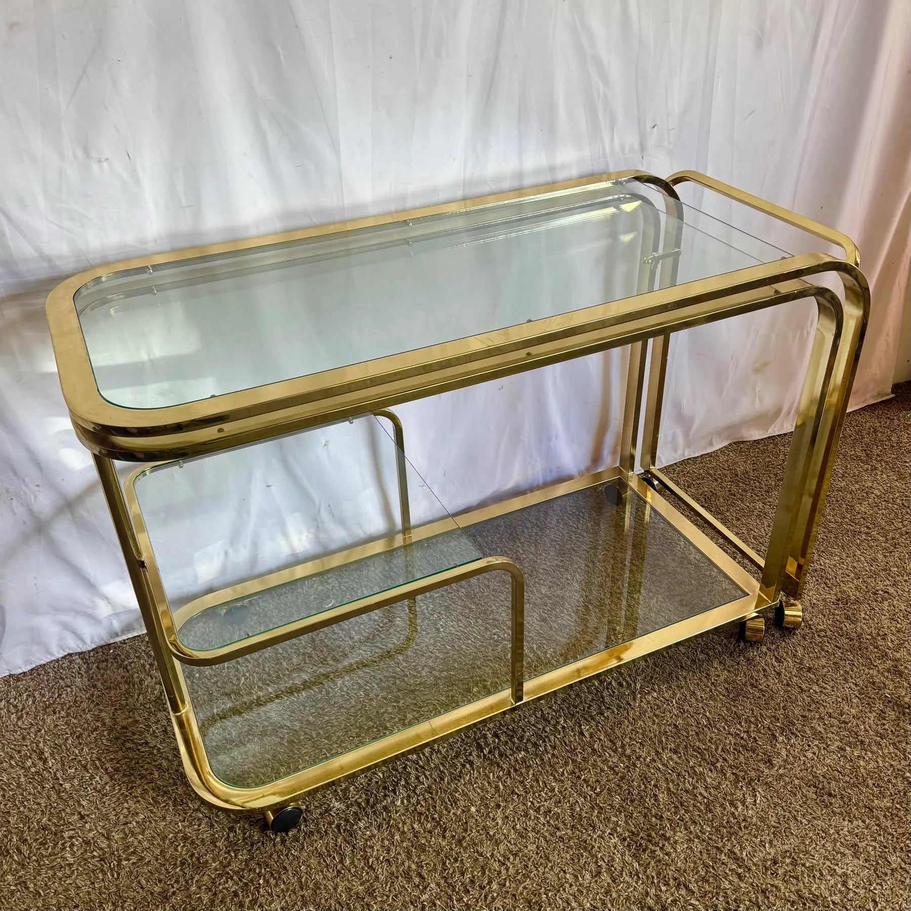 Hollywood Regency Expandable Brass and Glass Bar Cart by Milo Baughman for Dia Dolphin & Flamingo