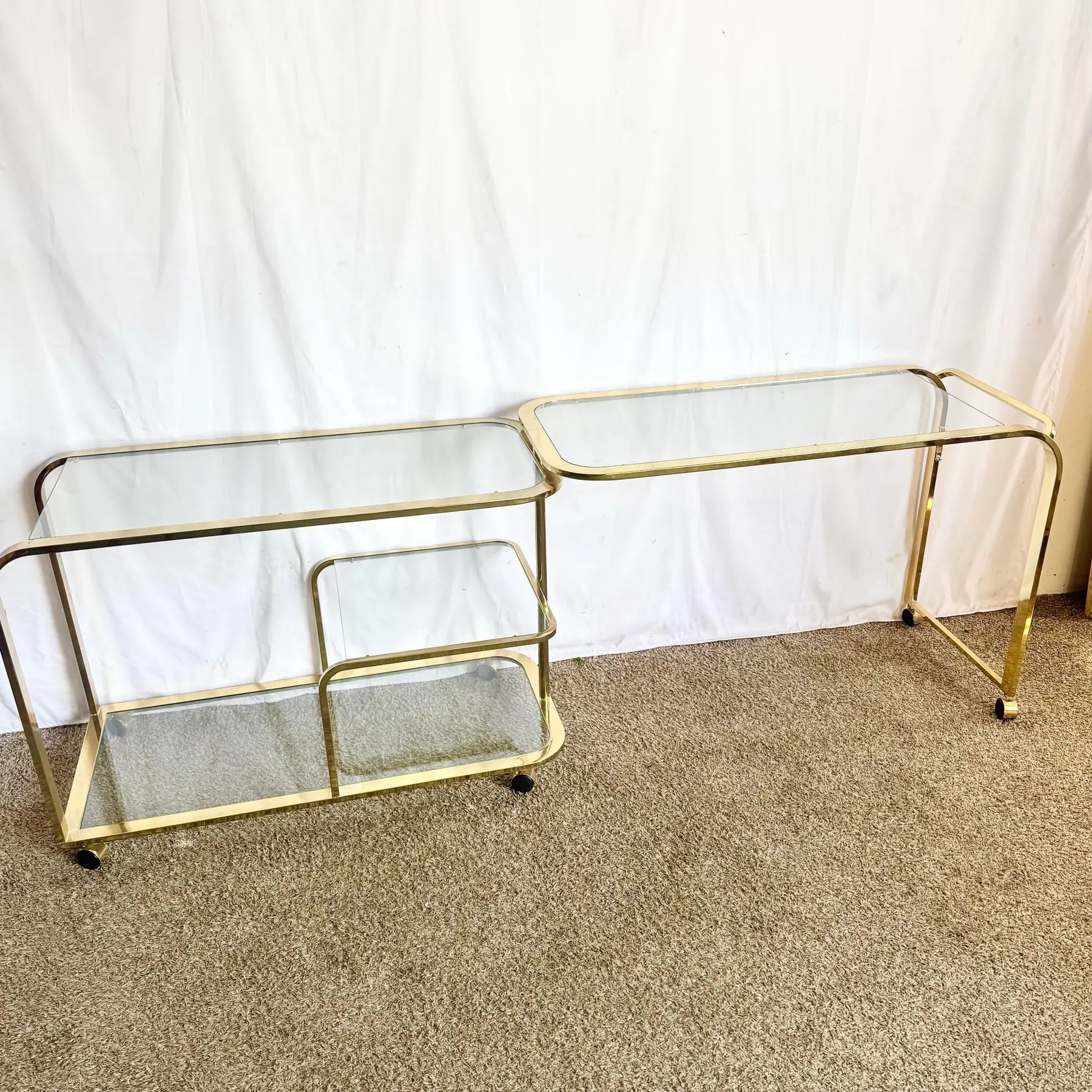 Hollywood Regency Expandable Brass and Glass Bar Cart by Milo Baughman for Dia Dolphin & Flamingo