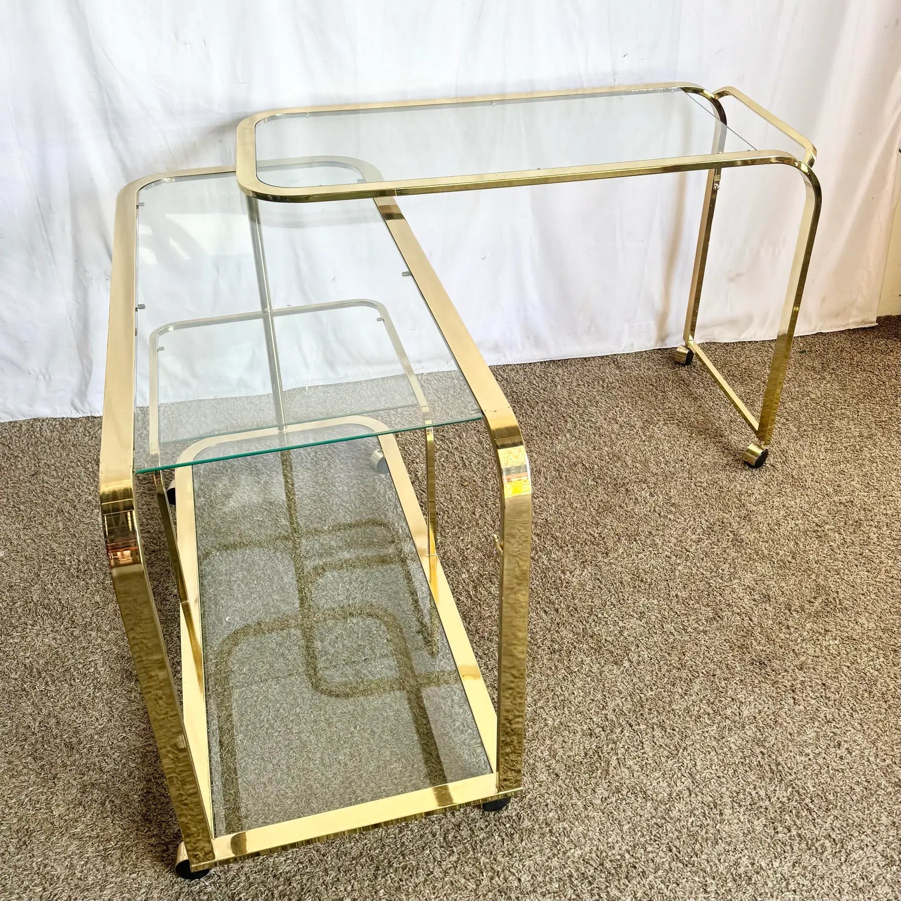 Hollywood Regency Expandable Brass and Glass Bar Cart by Milo Baughman for Dia Dolphin & Flamingo