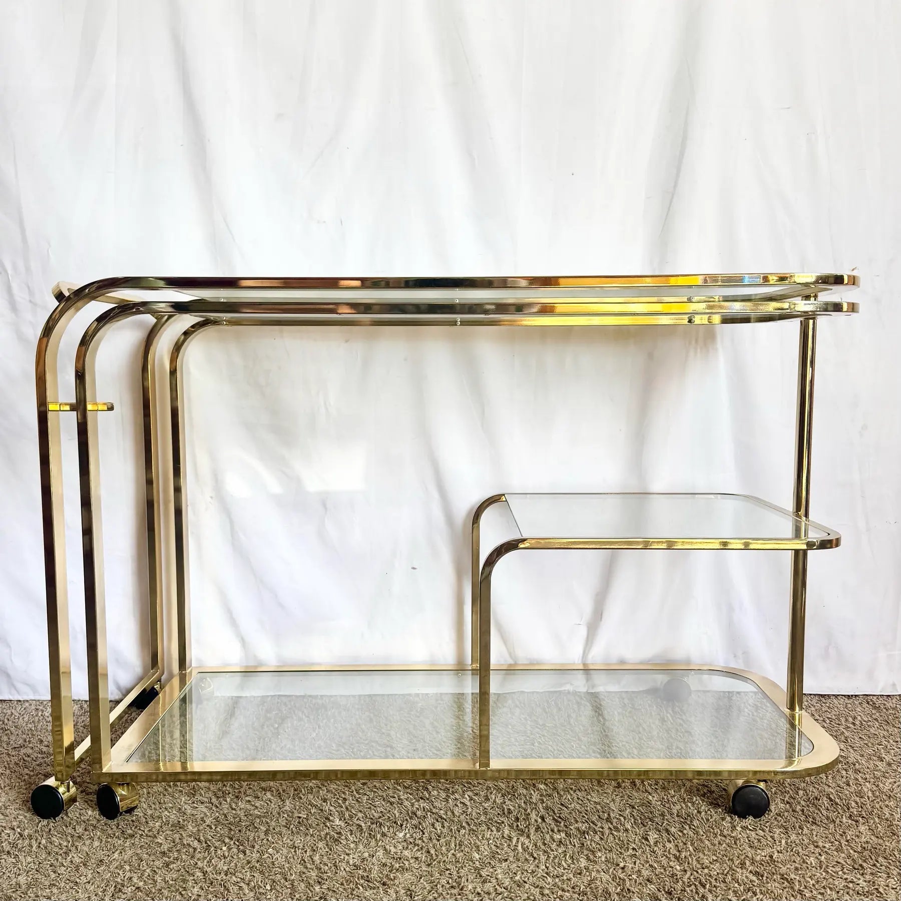 Hollywood Regency Expandable Brass and Glass Bar Cart by Milo Baughman for Dia Dolphin & Flamingo