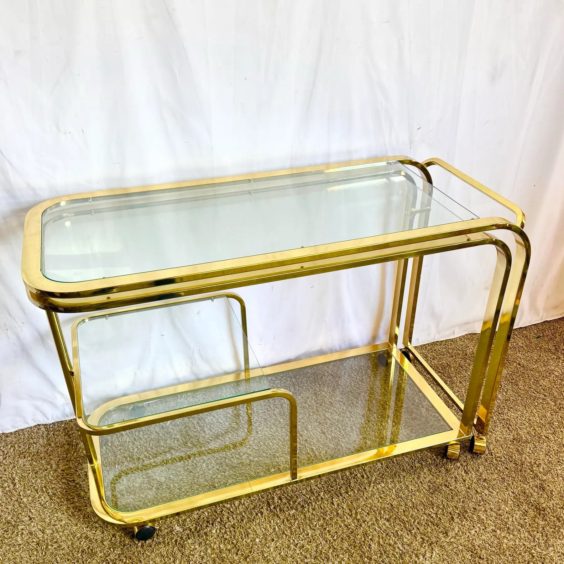 Hollywood Regency Expandable Brass and Glass Bar Cart by Milo Baughman for Dia Dolphin & Flamingo