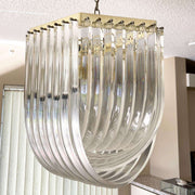 Hollywood Regency Gold Lucite Ribbon Loop Carlo Nason Style Lucite Chandelier - Dolphin & Flamingo
