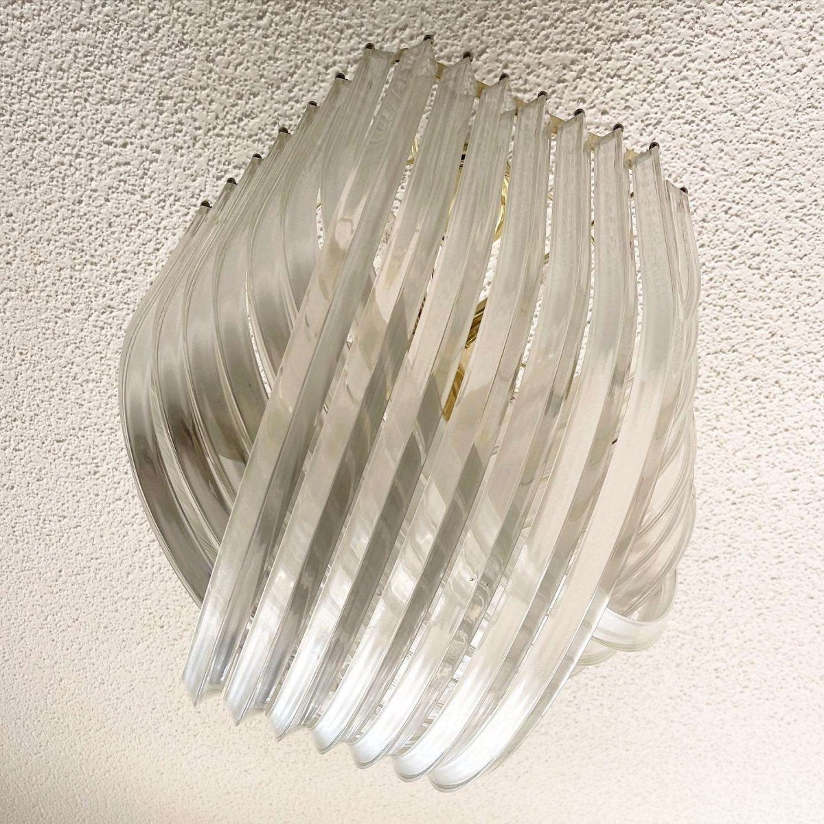 Hollywood Regency Gold Lucite Ribbon Loop Carlo Nason Style Lucite Chandelier - Dolphin & Flamingo