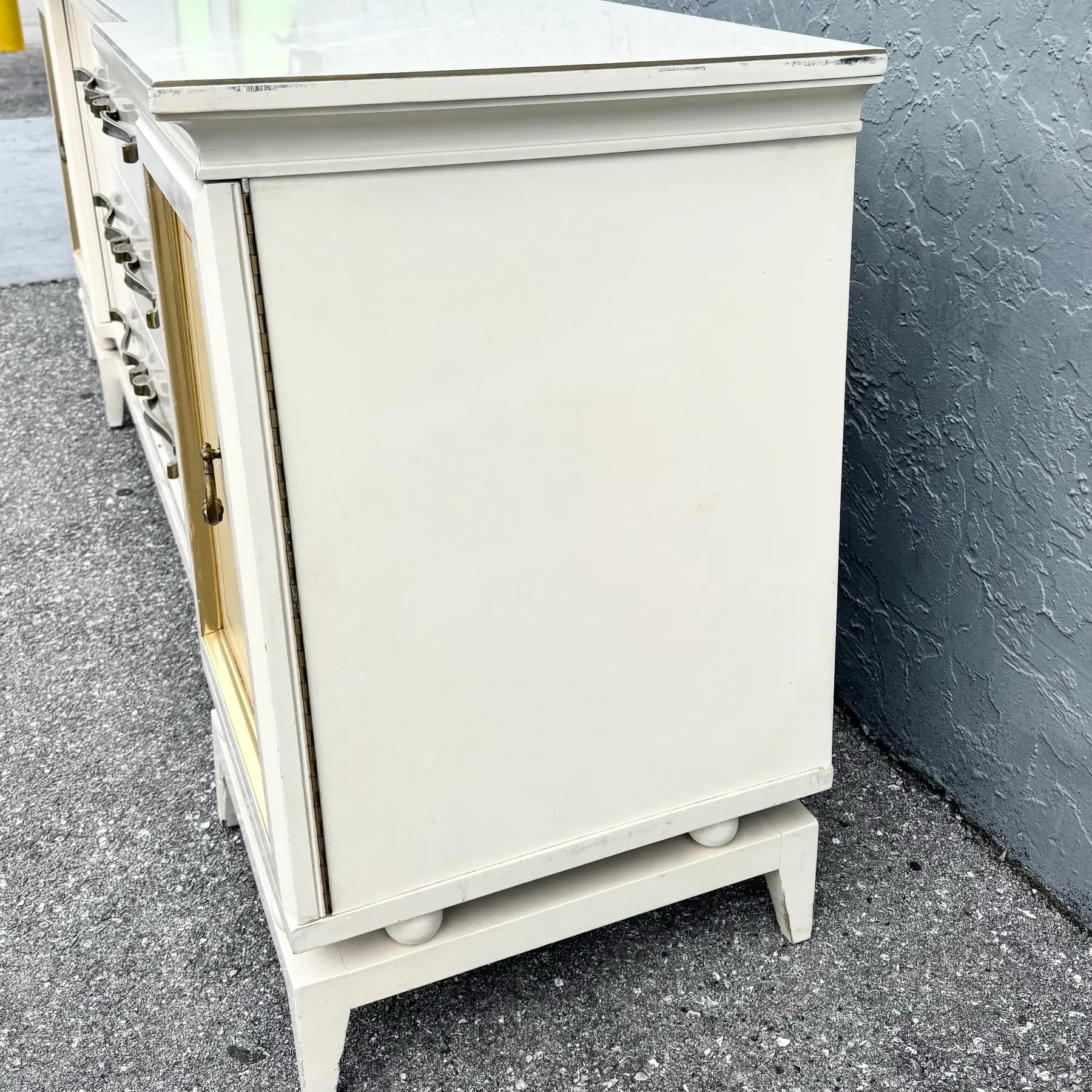 Hollywood Regency White and Gold Credenza by American of Martinsville Dolphin & Flamingo