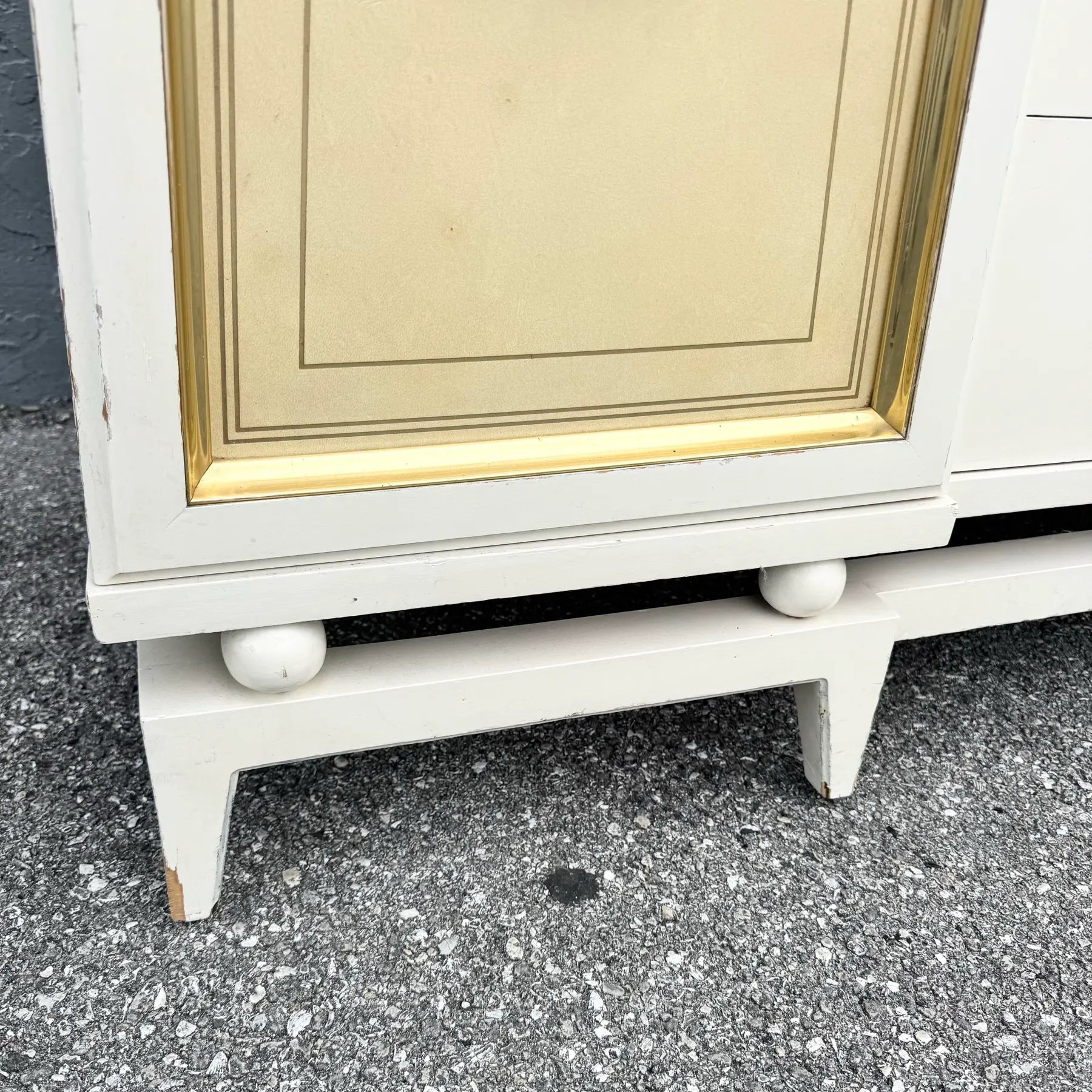 Hollywood Regency White and Gold Credenza by American of Martinsville Dolphin & Flamingo