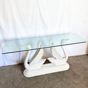 Hollywood Regency Wooden Swan Glass Top Console Table - Dolphin & Flamingo