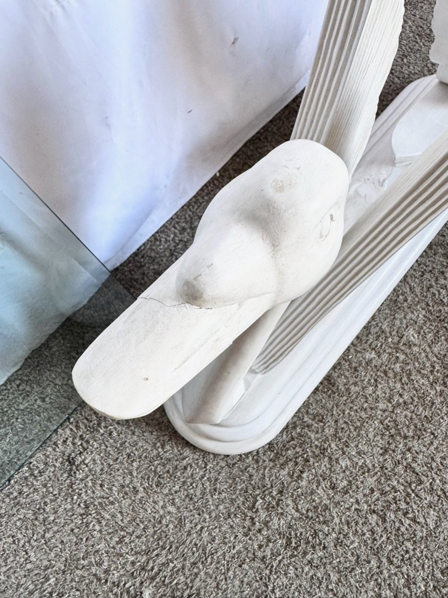 Hollywood Regency Wooden Swan Glass Top Console Table - Dolphin & Flamingo