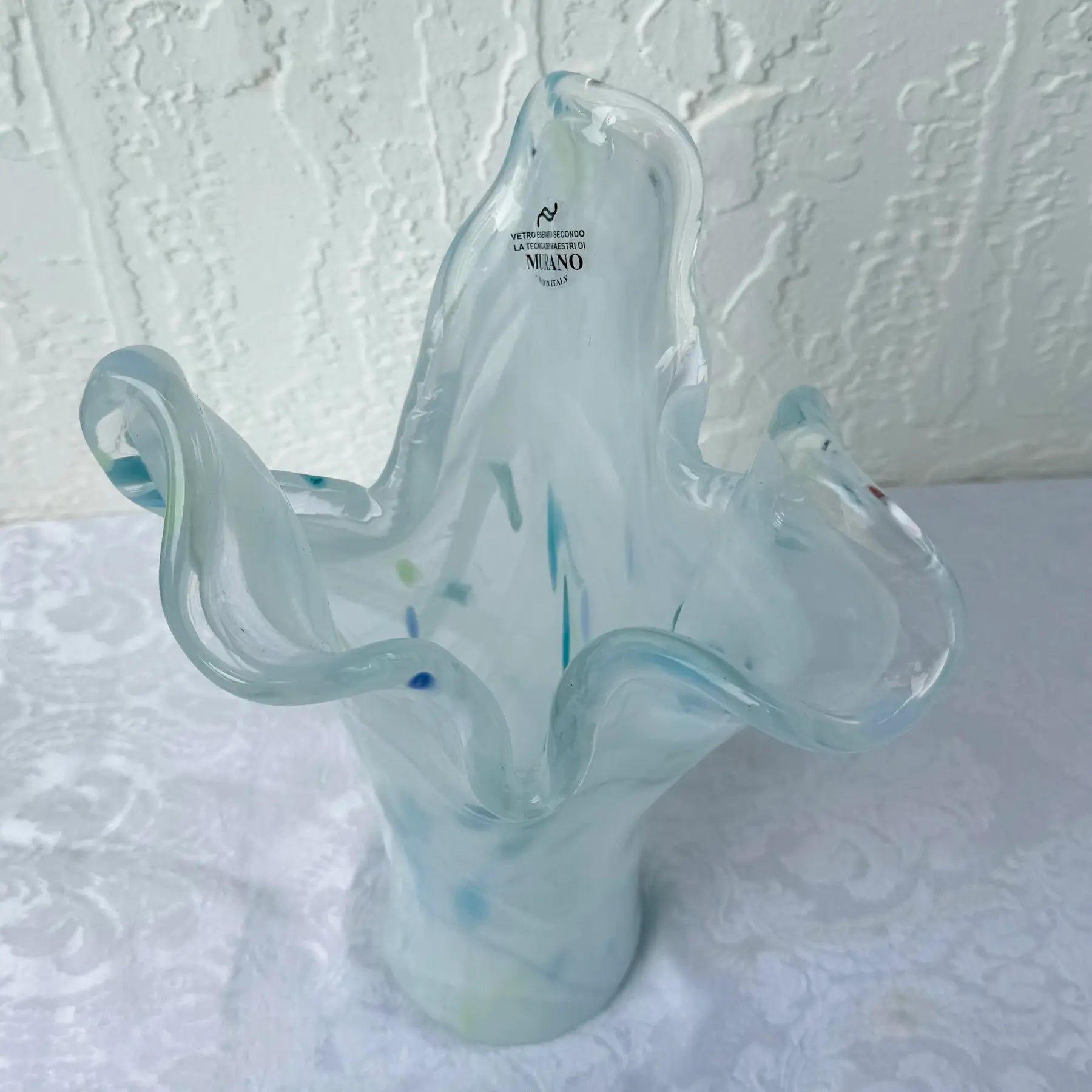 Italian Hand-Blown Art Glass Vase Made in the Murano Tradition Dolphin & Flamingo