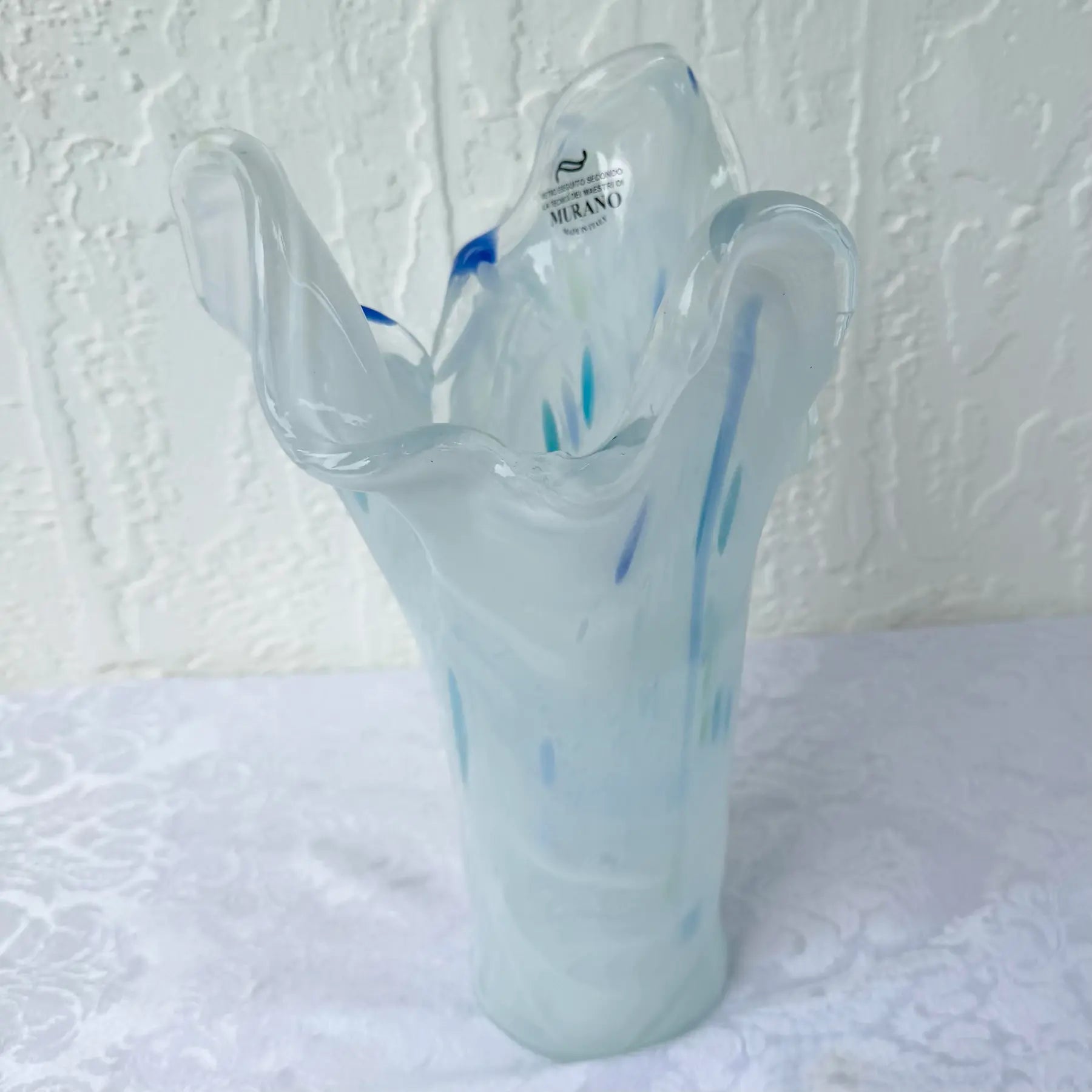 Italian Hand-Blown Art Glass Vase Made in the Murano Tradition Dolphin & Flamingo