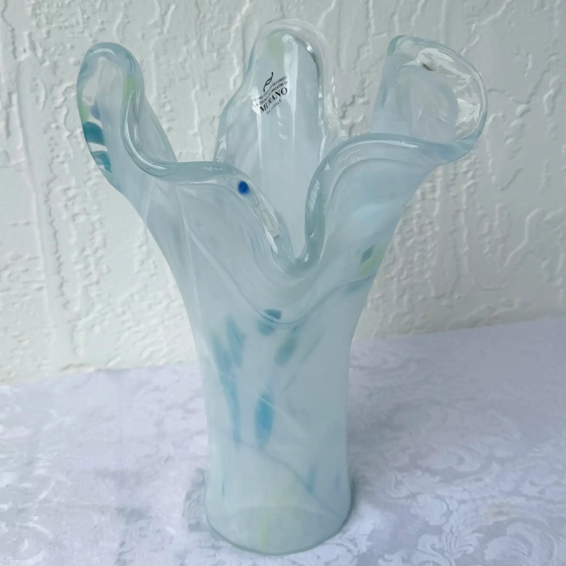 Italian Hand-Blown Art Glass Vase Made in the Murano Tradition Dolphin & Flamingo