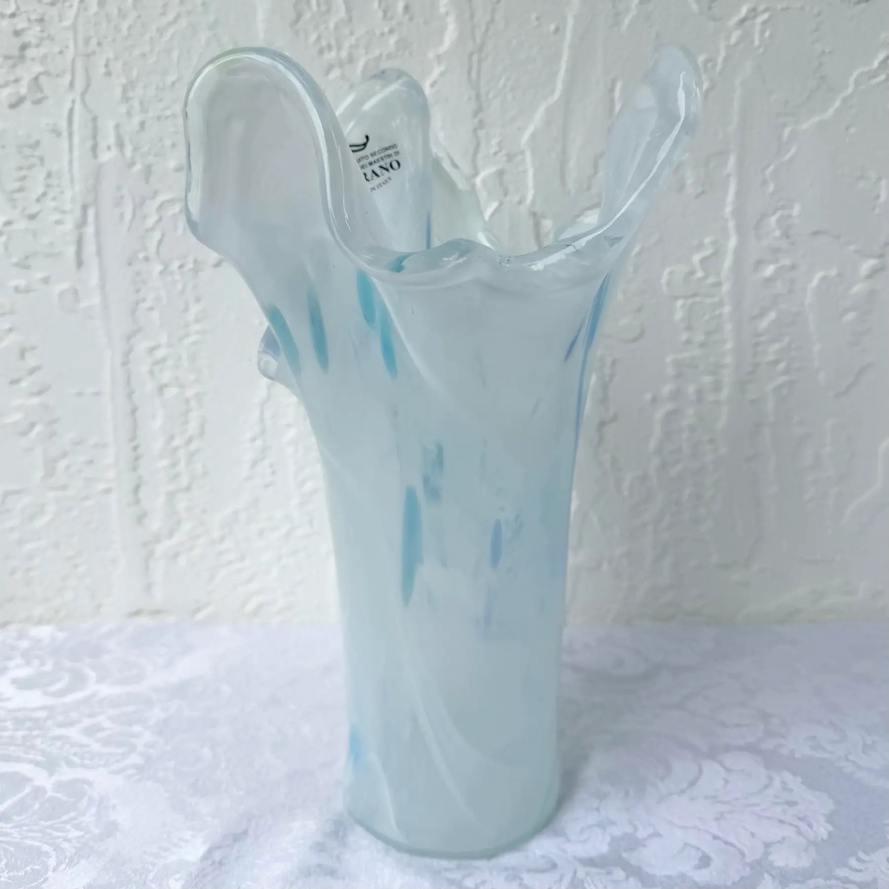 Italian Hand-Blown Art Glass Vase Made in the Murano Tradition Dolphin & Flamingo