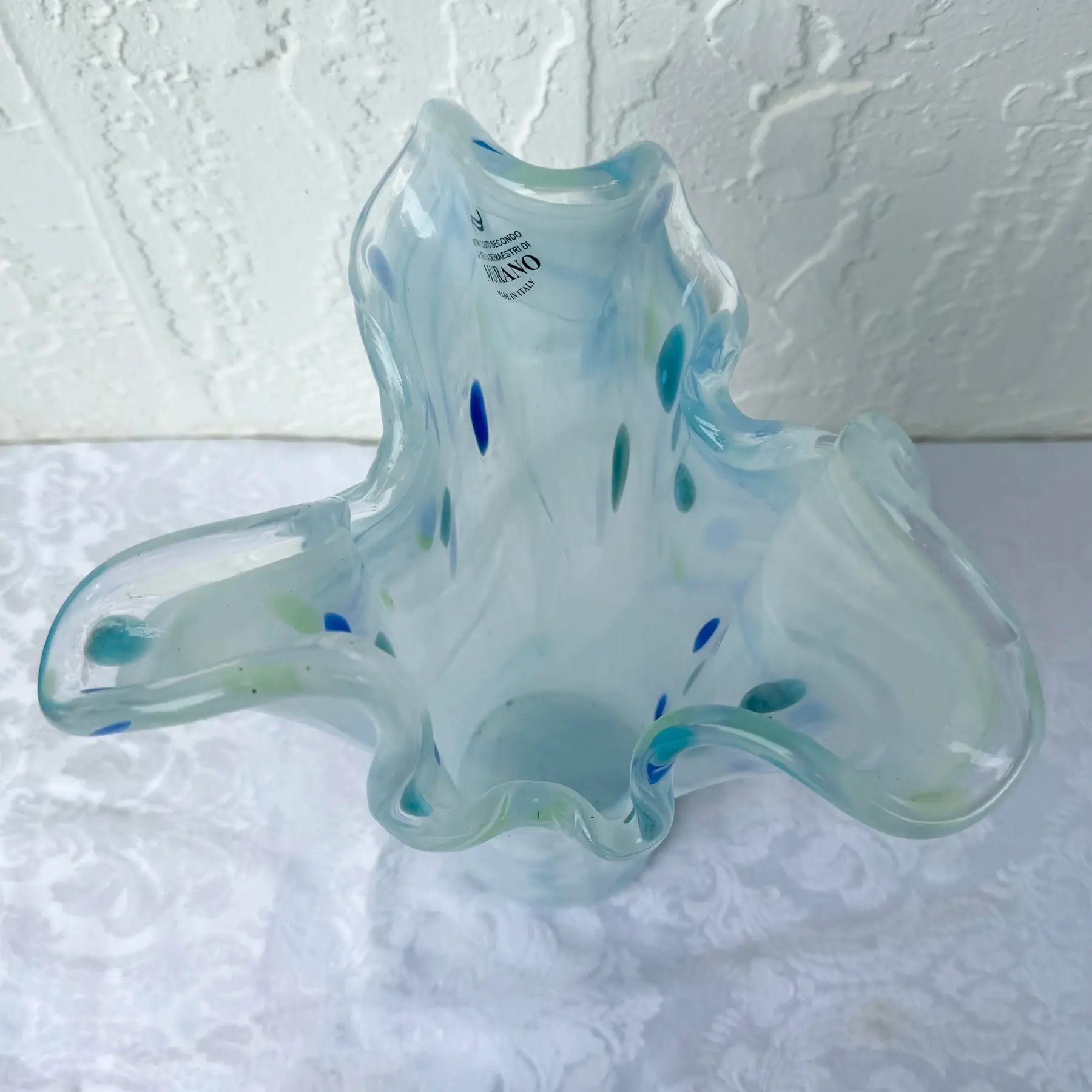 Italian Hand-Blown Art Glass Vase Made in the Murano Tradition Dolphin & Flamingo