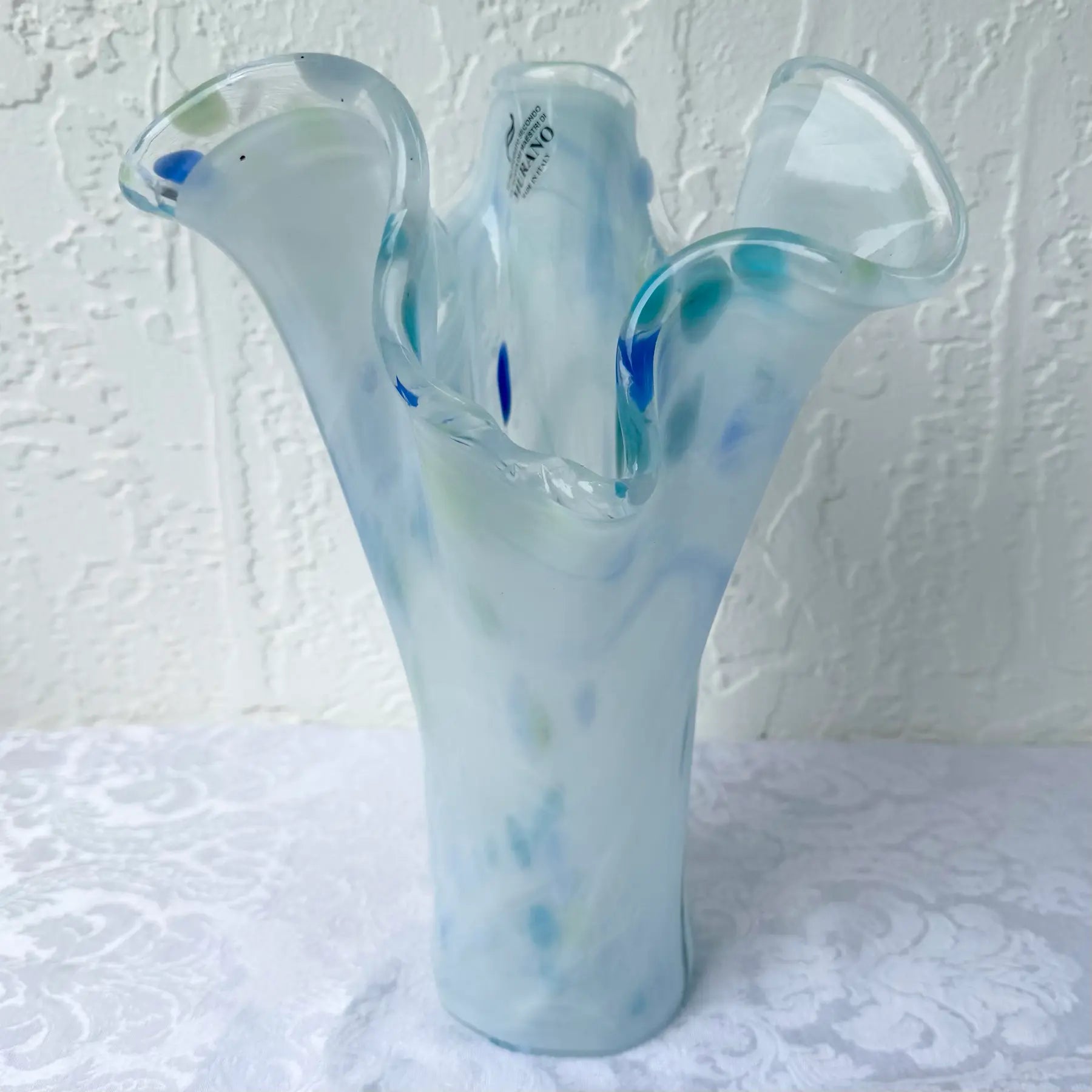 Italian Hand-Blown Art Glass Vase Made in the Murano Tradition Dolphin & Flamingo
