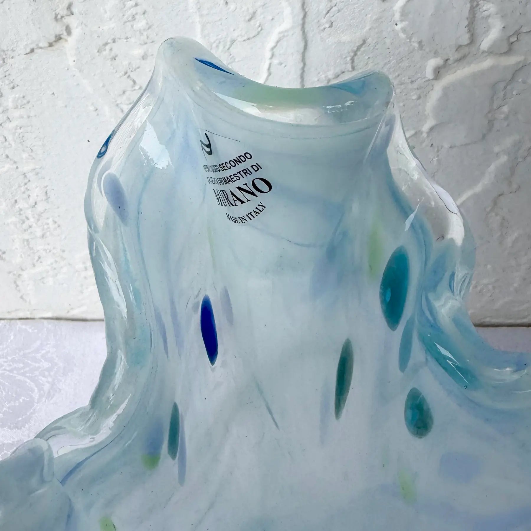 Italian Hand-Blown Art Glass Vase Made in the Murano Tradition Dolphin & Flamingo