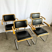 Italian Mid Century Modern Black Vinyl and Chrome Cantilever Chairs - Set of 4 - Dolphin & Flamingo