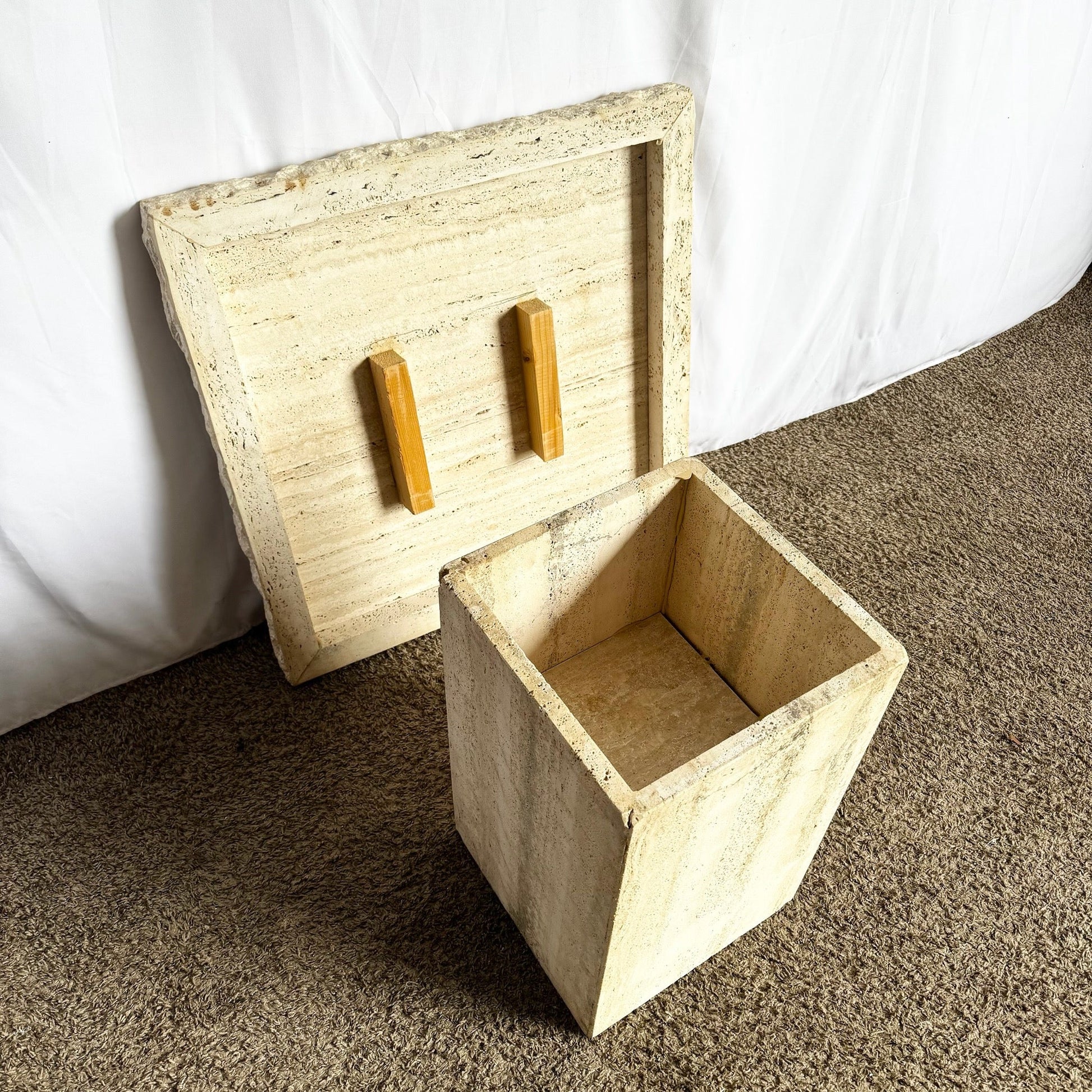 Italian Square Top Travertine Side Table With Raw Edges - Dolphin & Flamingo