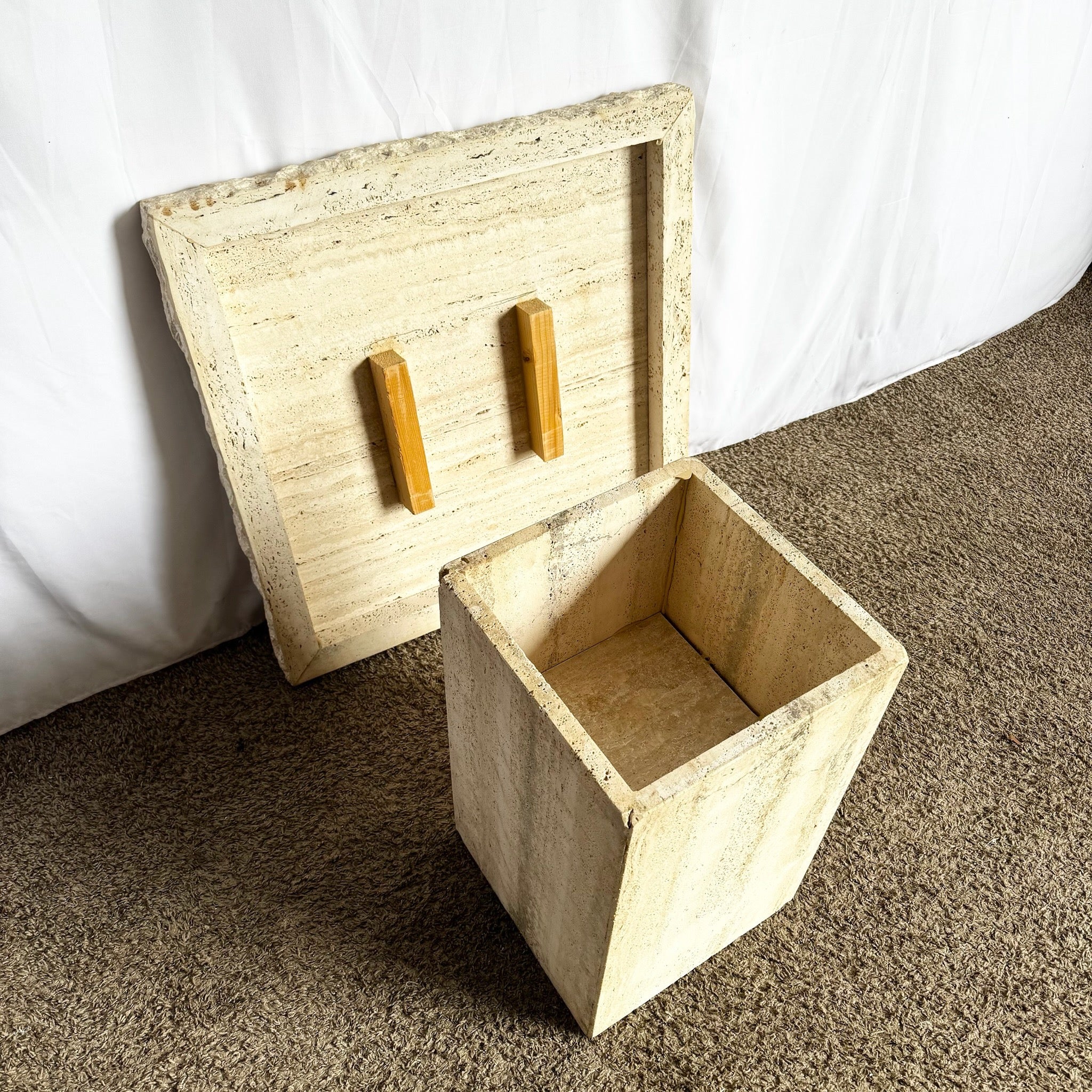 Italian Square Top Travertine Side Table With Raw Edges - Dolphin & Flamingo