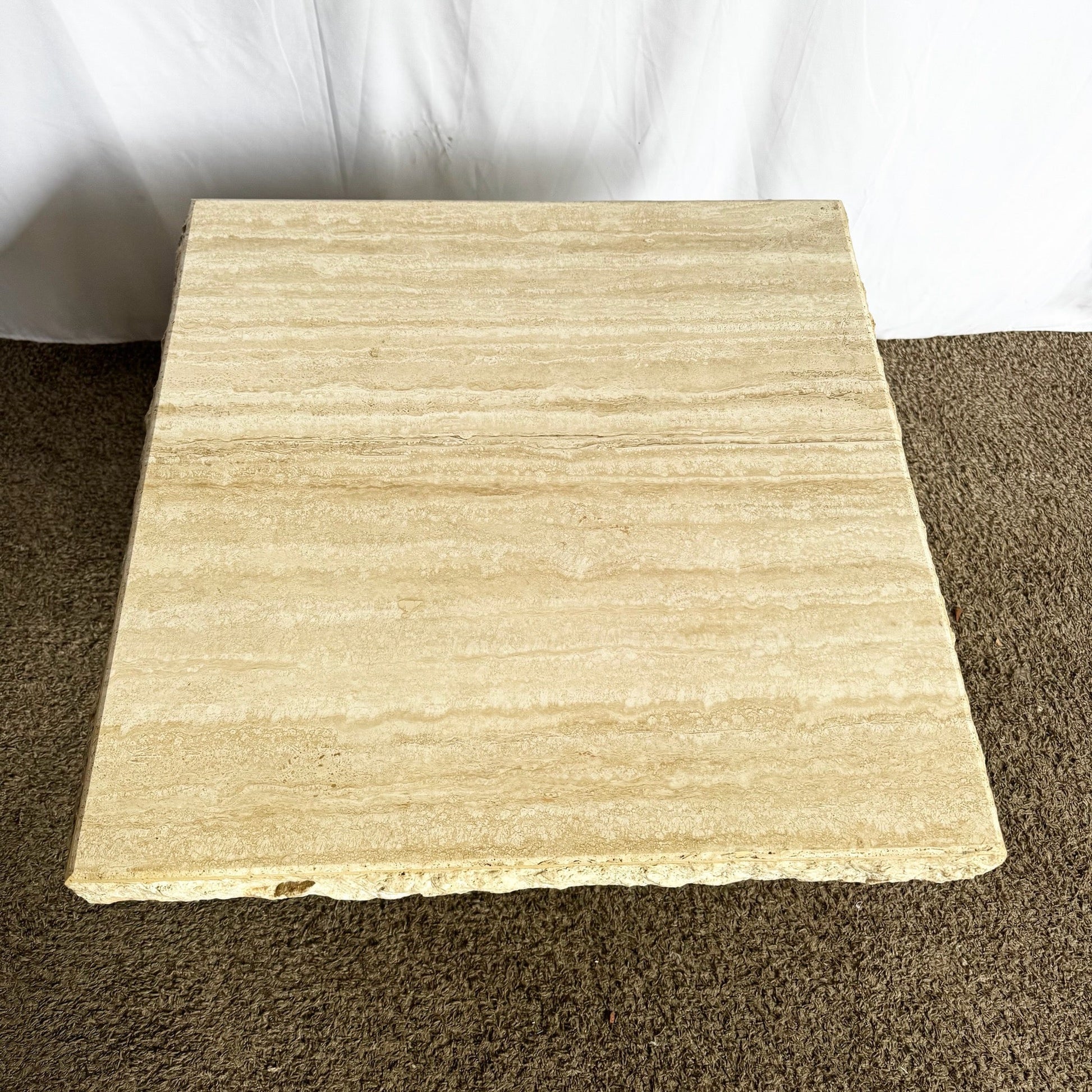 Italian Square Top Travertine Side Table With Raw Edges - Dolphin & Flamingo