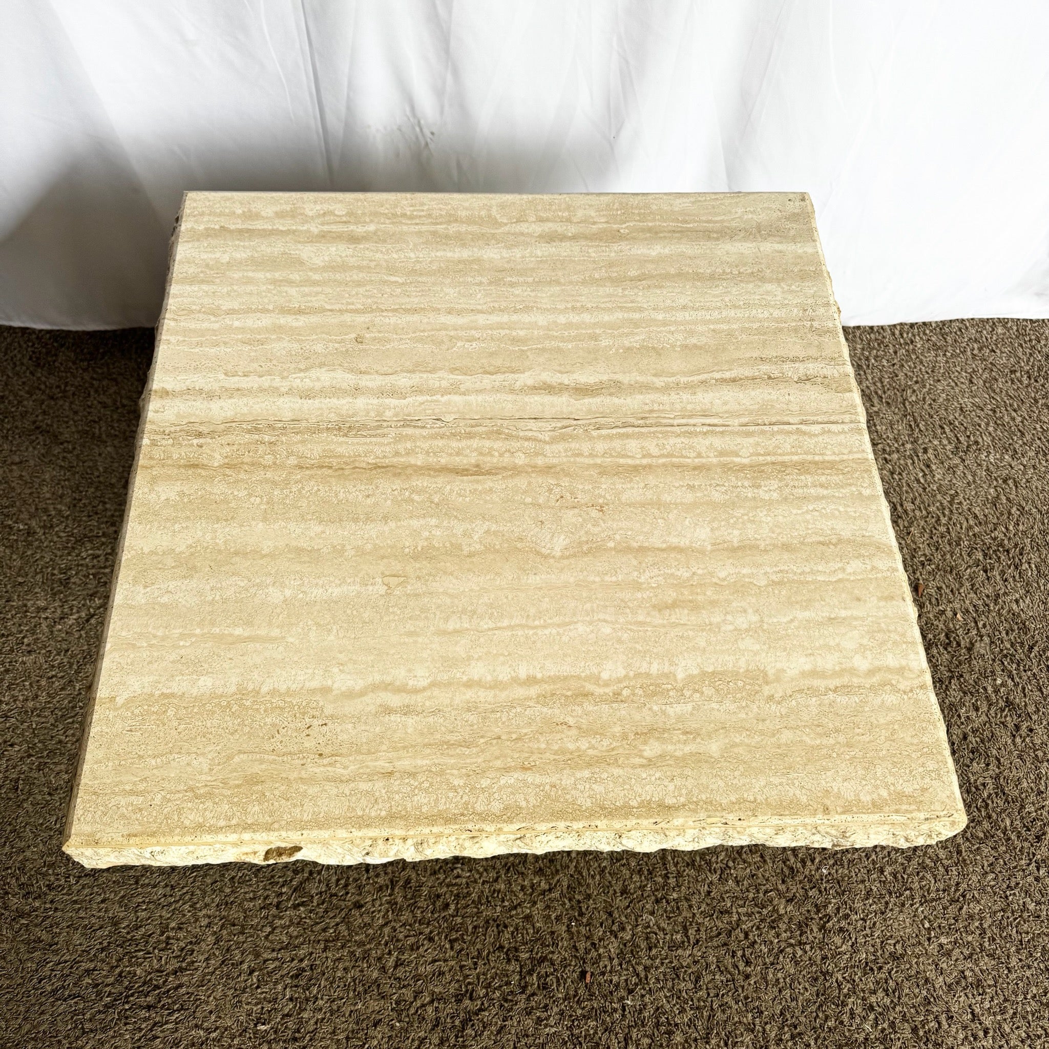 Italian Square Top Travertine Side Table With Raw Edges - Dolphin & Flamingo