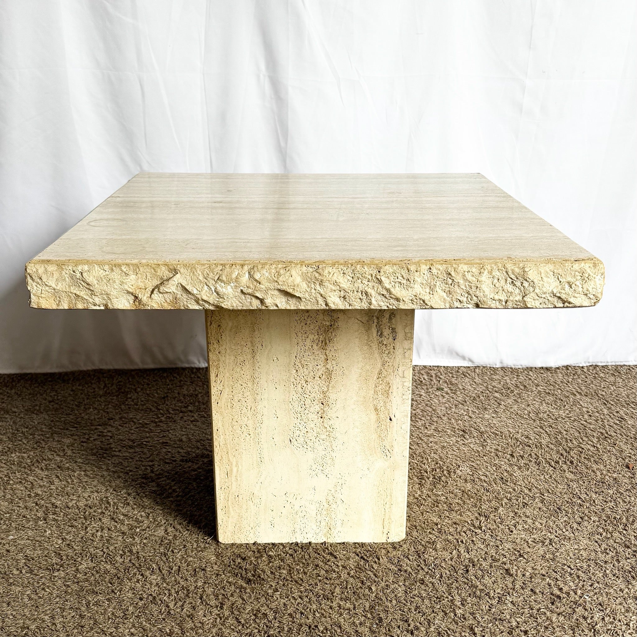 Italian Square Top Travertine Side Table With Raw Edges - Dolphin & Flamingo