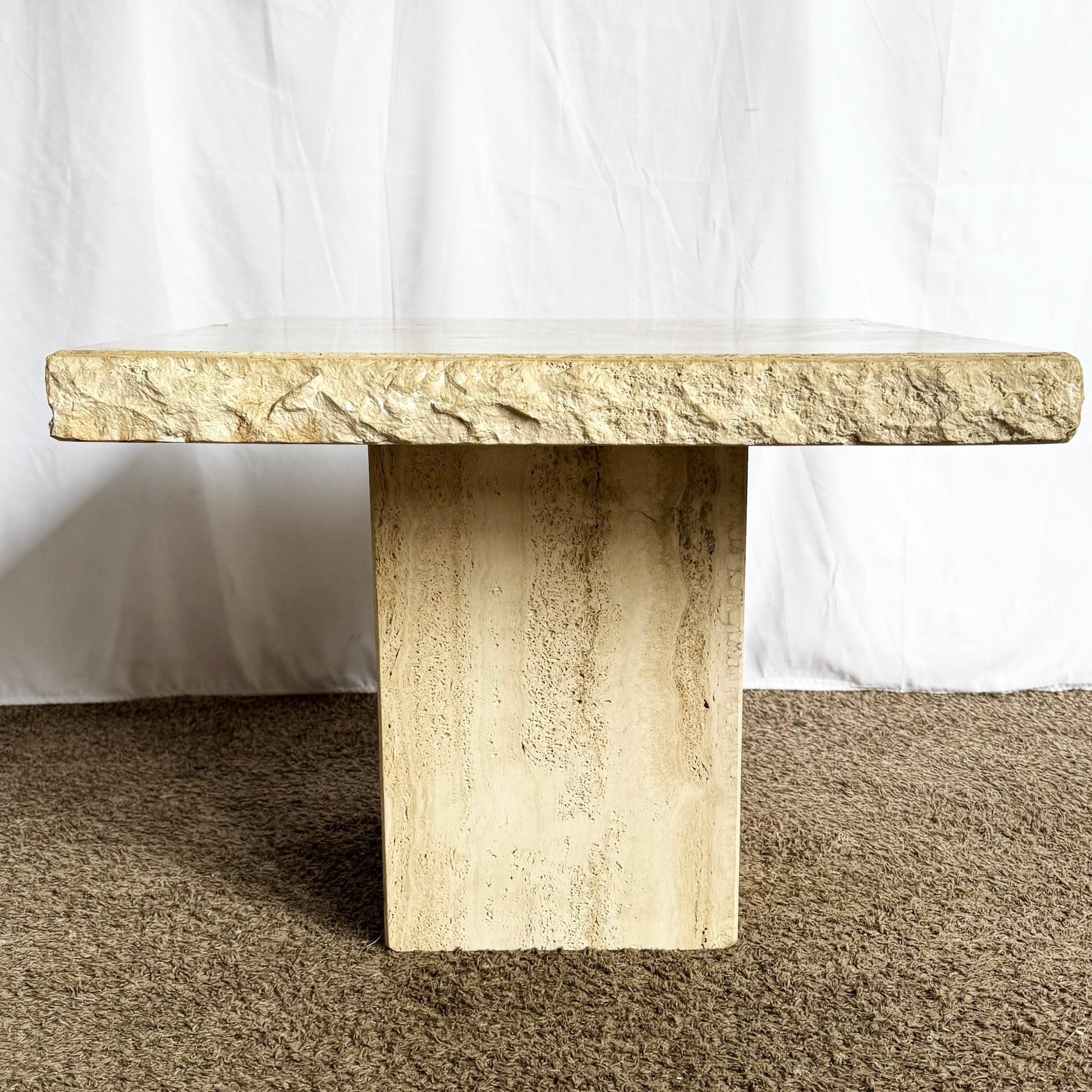 Italian Square Top Travertine Side Table With Raw Edges - Dolphin & Flamingo