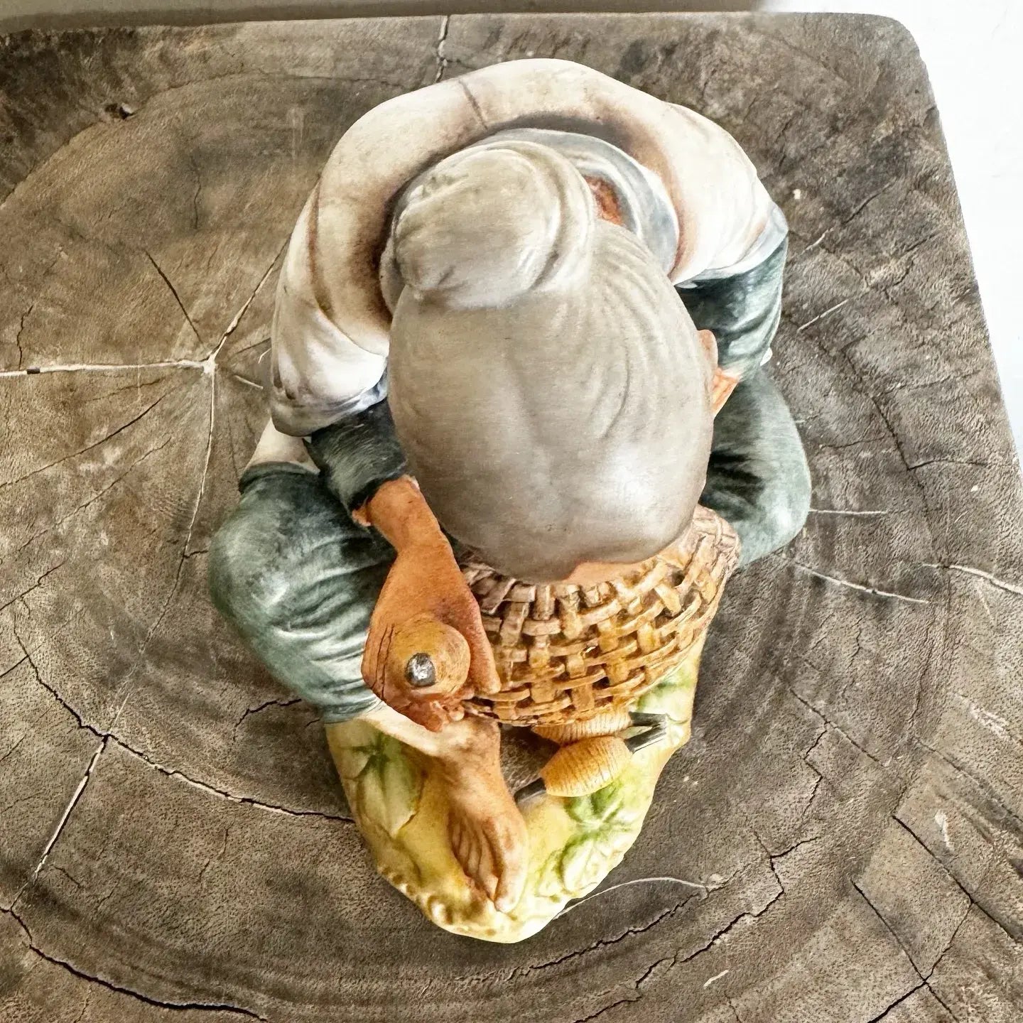 Japanese Women Weaving Basket Ceramic Sculpture