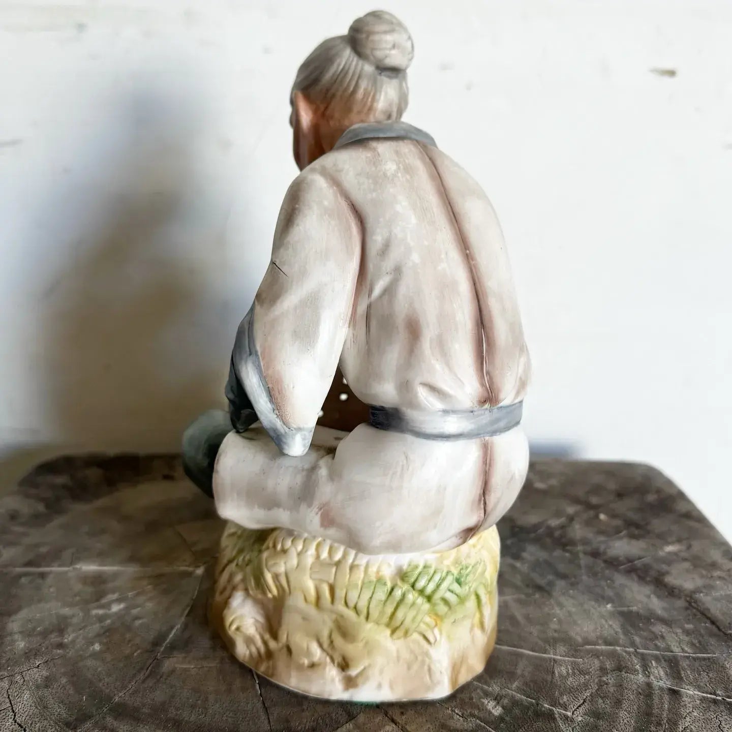 Japanese Women Weaving Basket Ceramic Sculpture