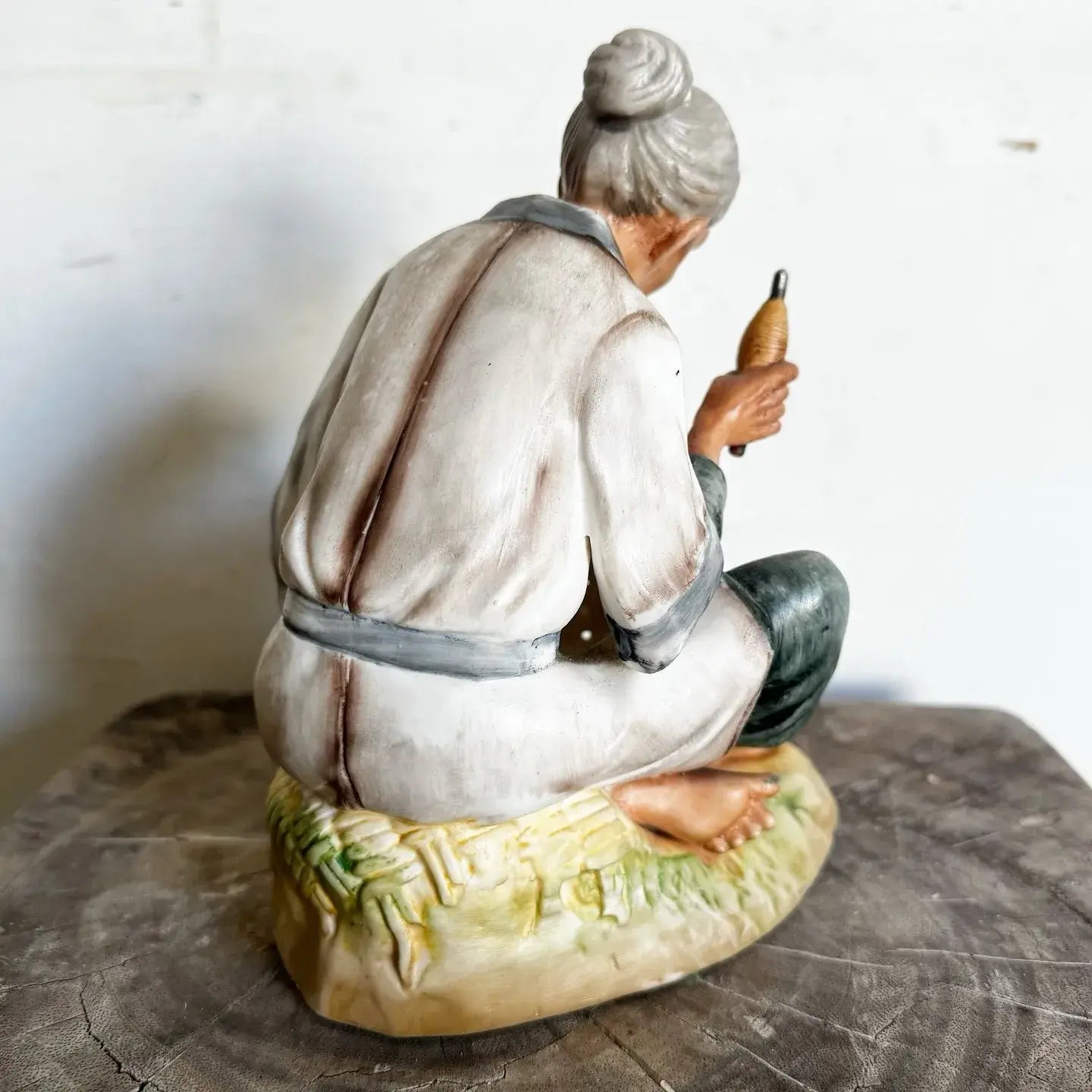 Japanese Women Weaving Basket Ceramic Sculpture