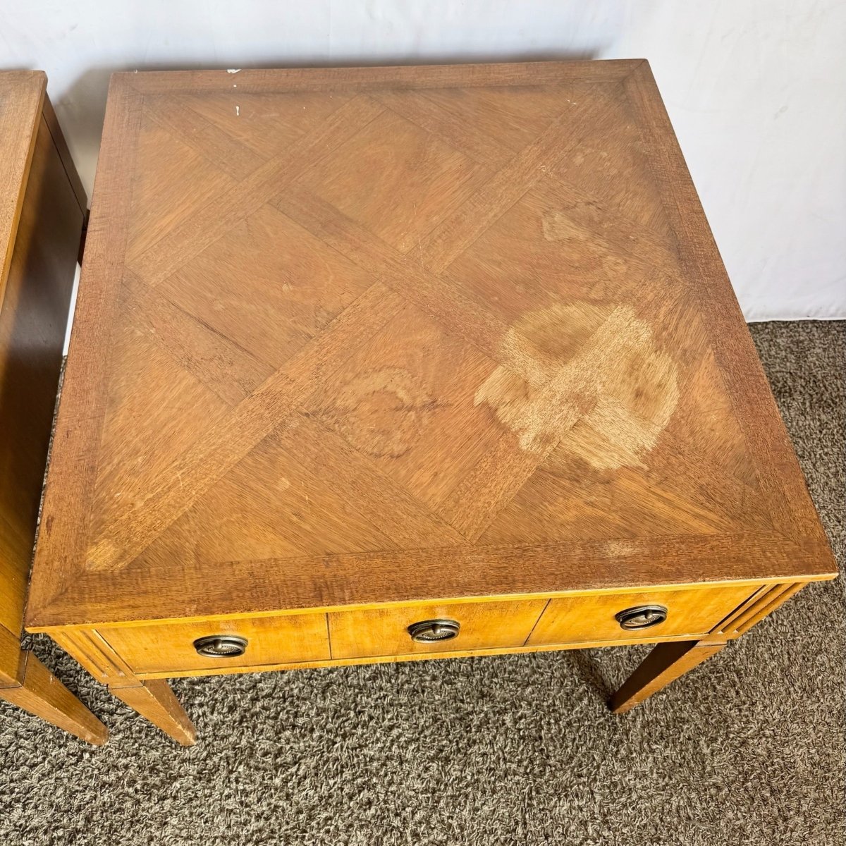 Kittinger Square Parquetry Top Side Tables - A Pair - Dolphin & Flamingo