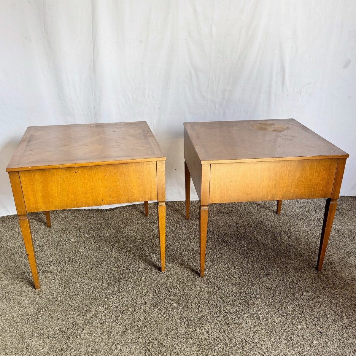 Kittinger Square Parquetry Top Side Tables - A Pair - Dolphin & Flamingo