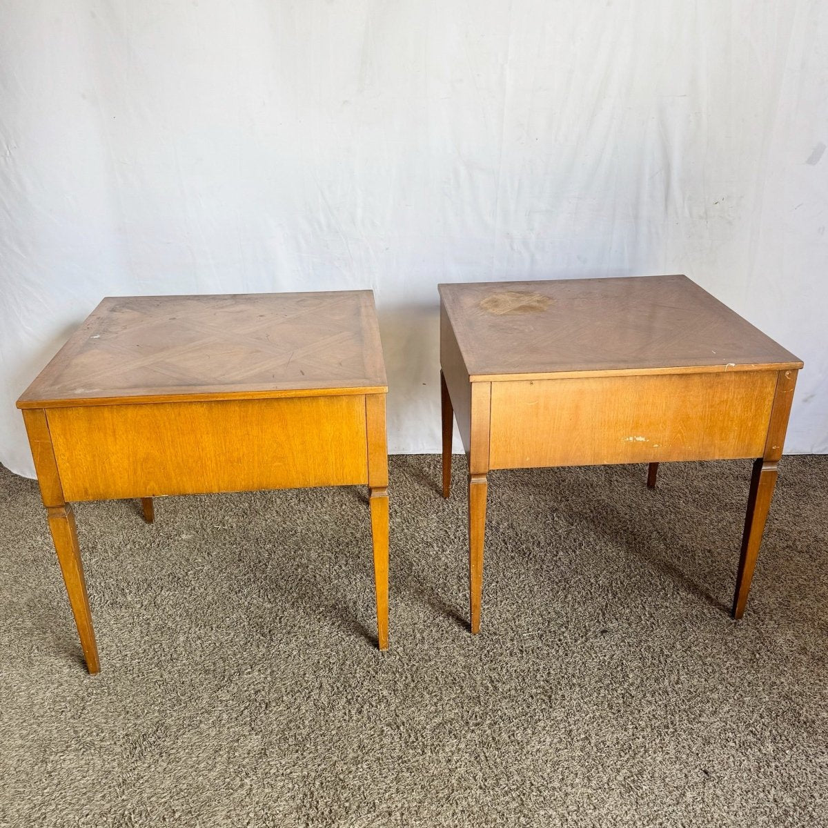 Kittinger Square Parquetry Top Side Tables - A Pair - Dolphin & Flamingo