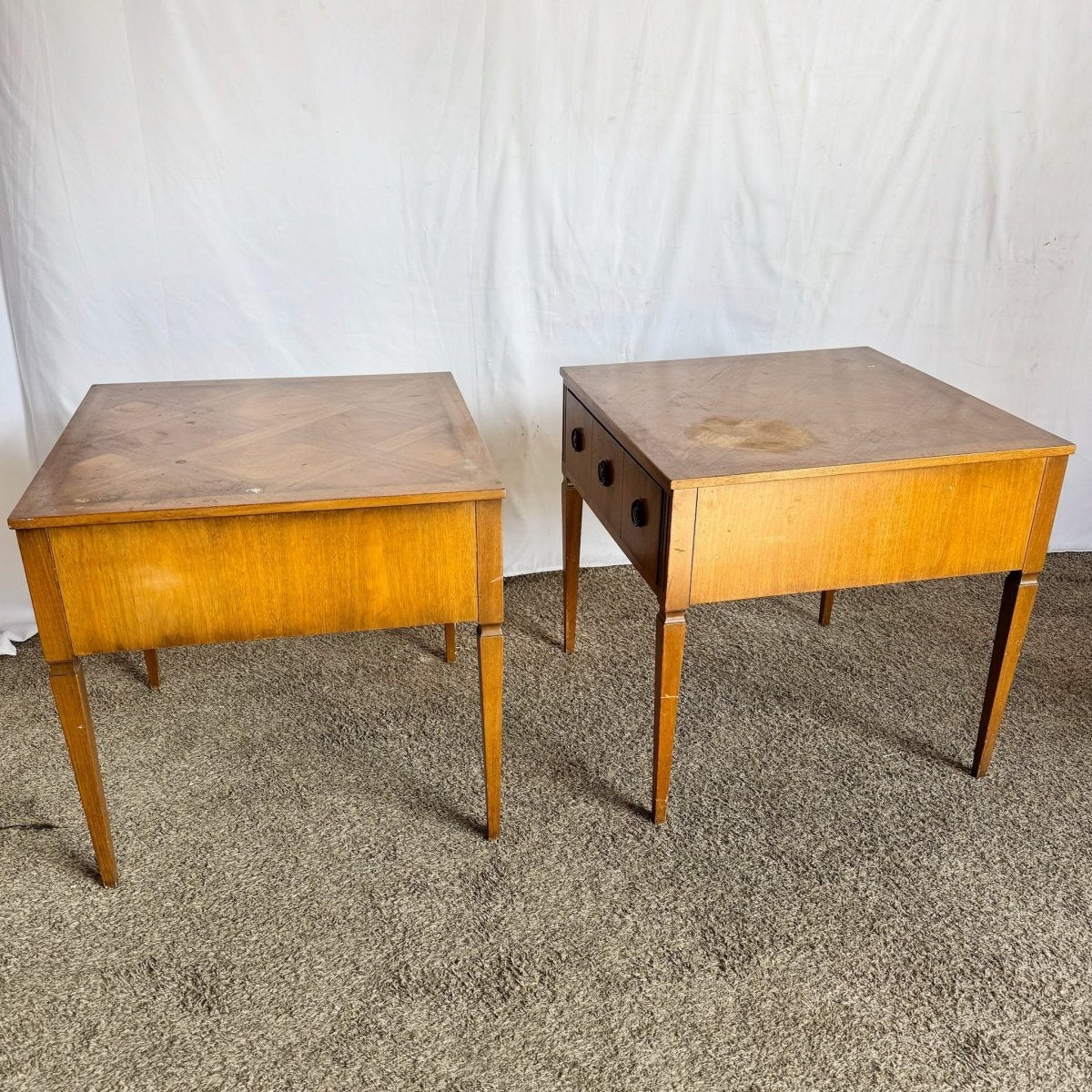 Kittinger Square Parquetry Top Side Tables - A Pair - Dolphin & Flamingo
