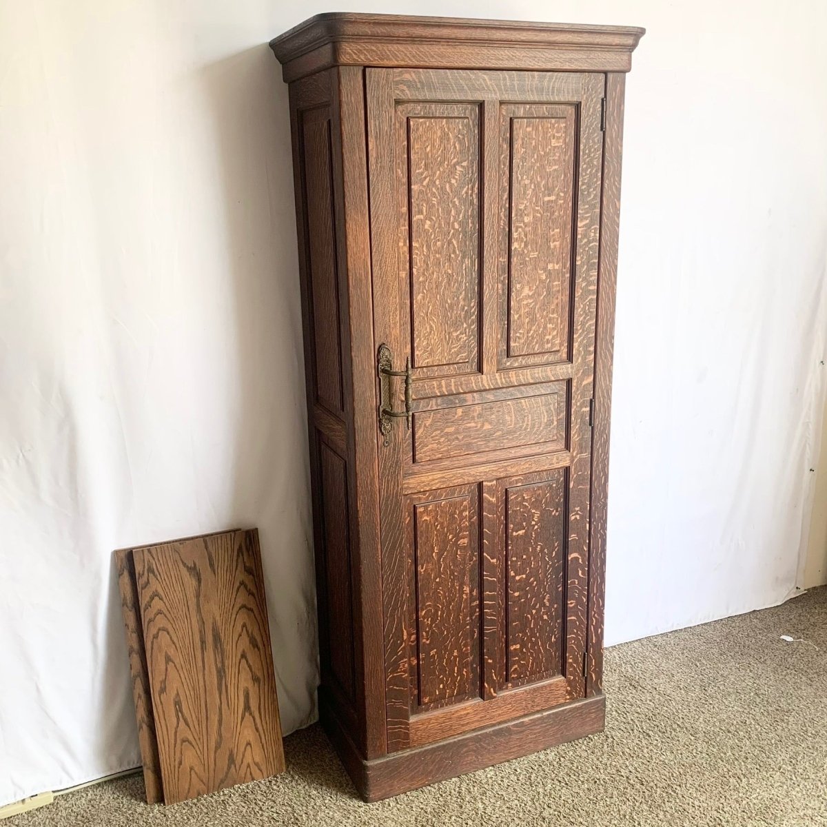 Late 19th Century Antique Tiger Oak Cabinet/Pantry/Cupboard - Dolphin & Flamingo