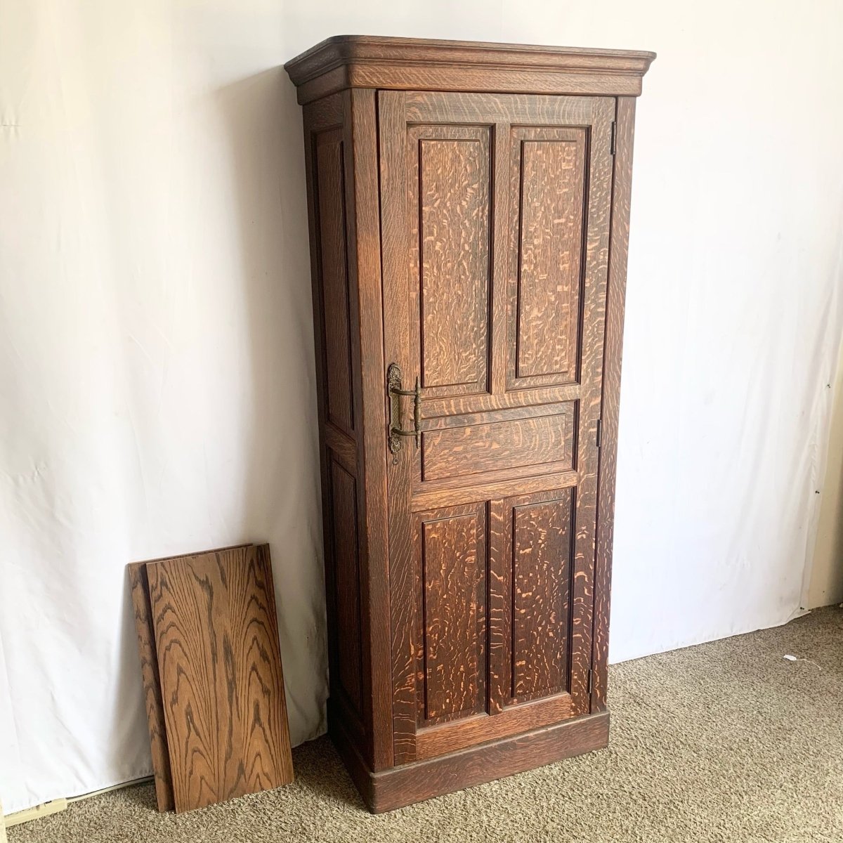 Late 19th Century Antique Tiger Oak Cabinet/Pantry/Cupboard - Dolphin & Flamingo