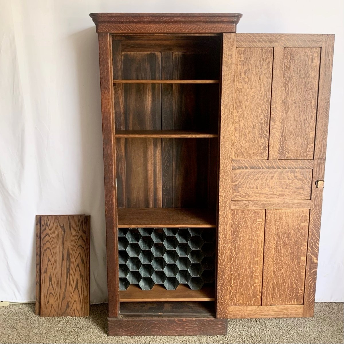Late 19th Century Antique Tiger Oak Cabinet/Pantry/Cupboard - Dolphin & Flamingo