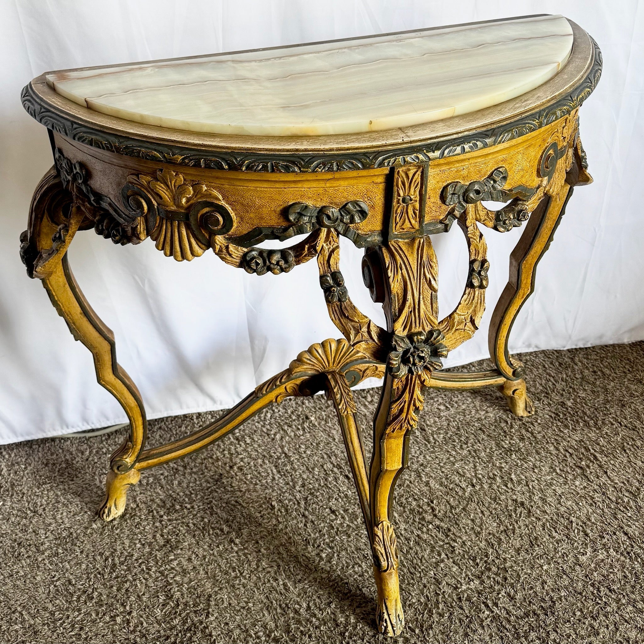 Louis the XV Style Onyx Top Demi - Lune Table - Dolphin & Flamingo