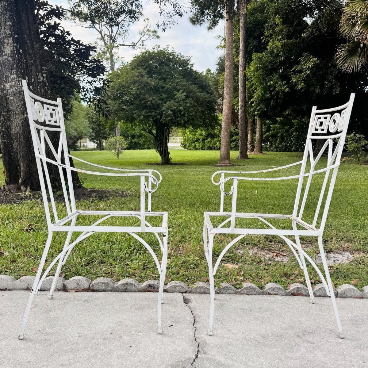 Mid Century Aluminum Outdoor Dining Chairs - Set of 4 No Cushions - Dolphin & Flamingo