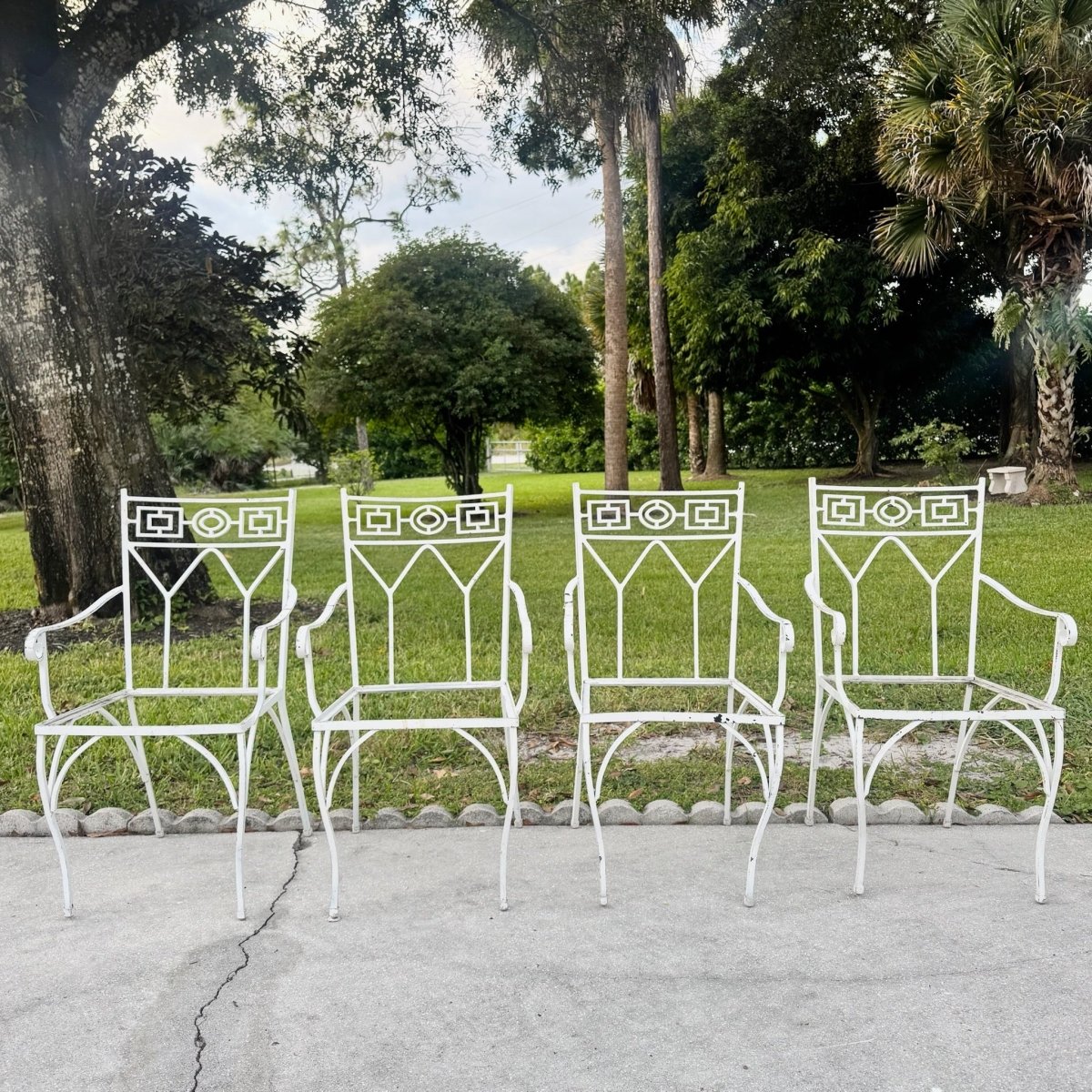 Mid Century Aluminum Outdoor Dining Chairs - Set of 4 No Cushions - Dolphin & Flamingo
