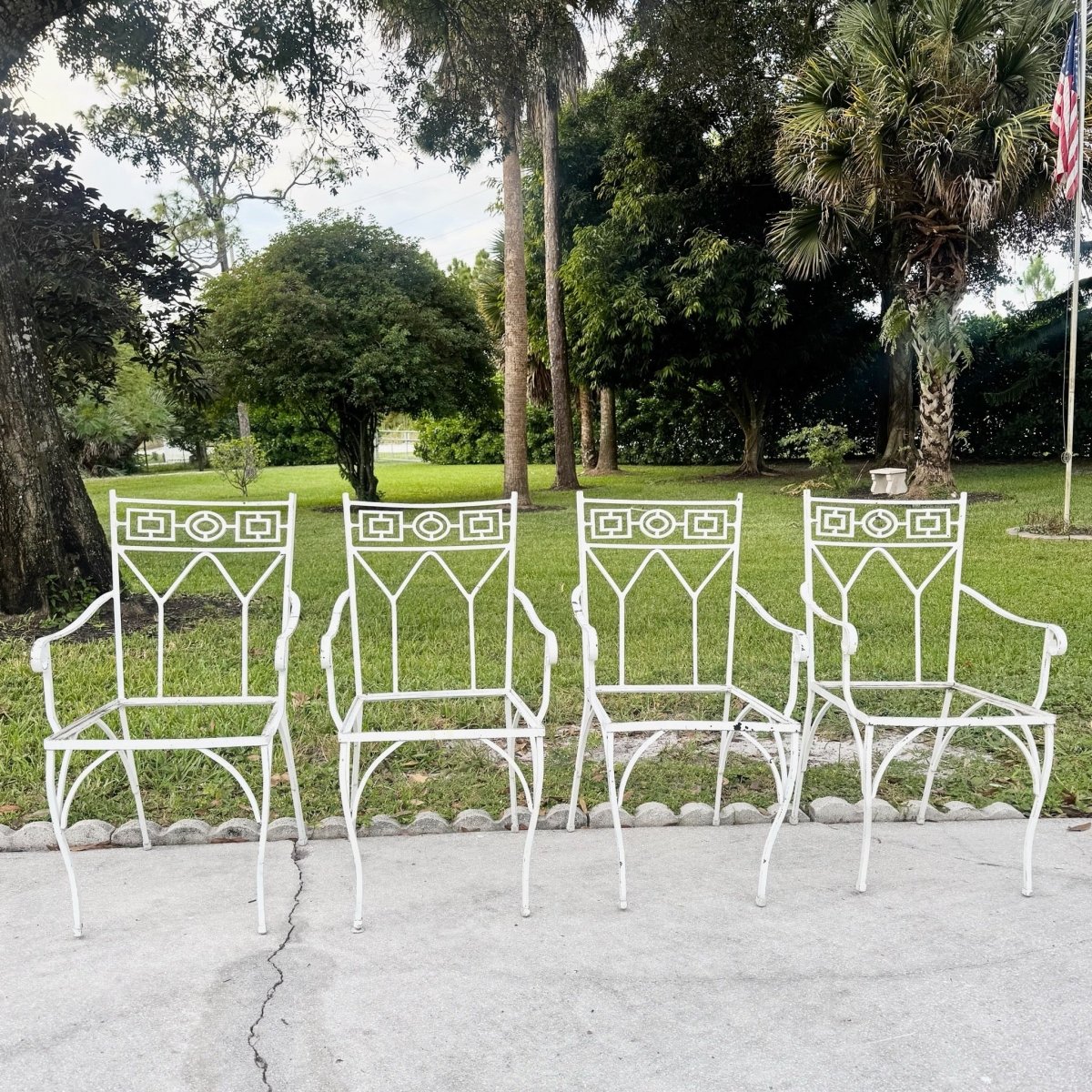 Mid Century Aluminum Outdoor Dining Chairs - Set of 4 No Cushions - Dolphin & Flamingo