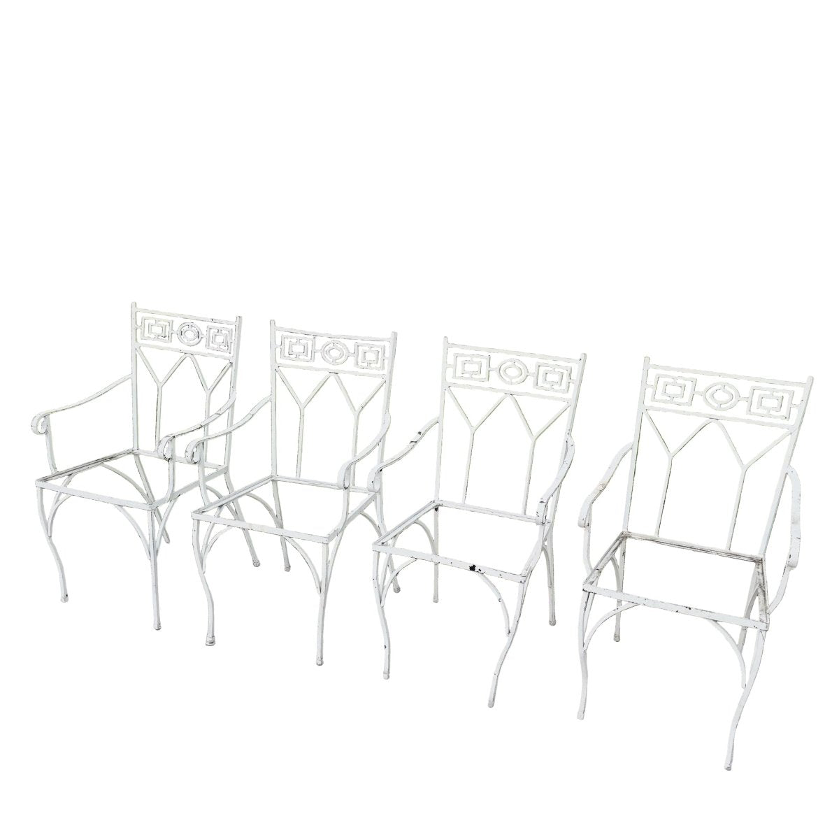 Mid Century Aluminum Outdoor Dining Chairs - Set of 4 No Cushions - Dolphin & Flamingo