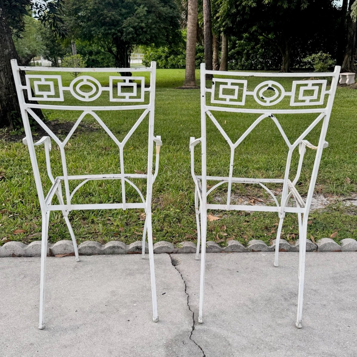 Mid Century Aluminum Outdoor Dining Chairs - Set of 4 No Cushions - Dolphin & Flamingo