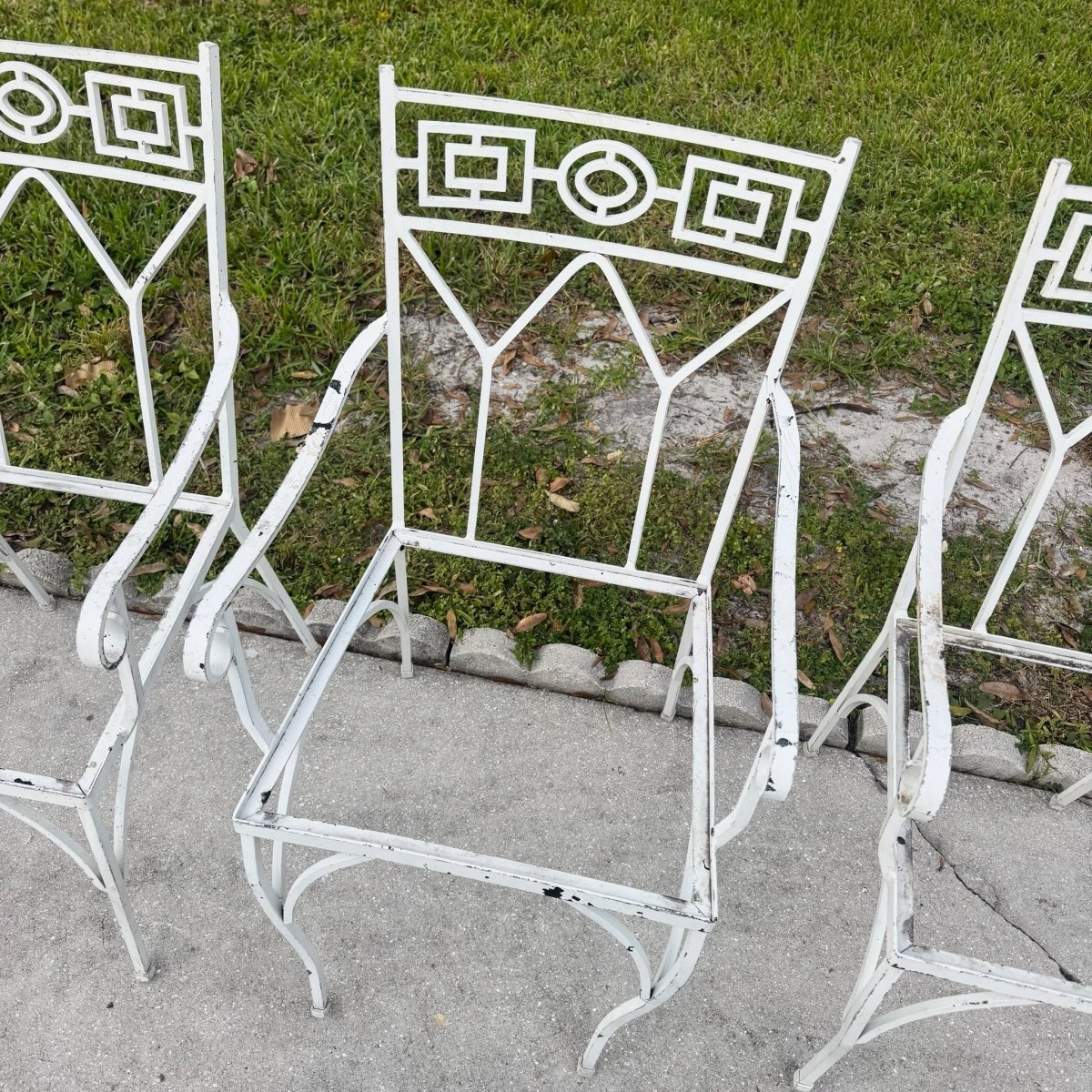 Mid Century Aluminum Outdoor Dining Chairs - Set of 4 No Cushions - Dolphin & Flamingo