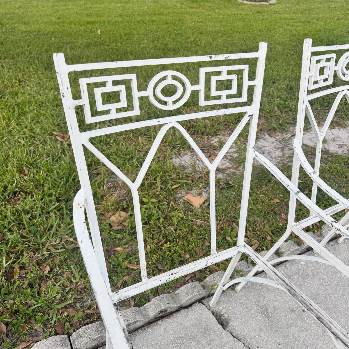 Mid Century Aluminum Outdoor Dining Chairs - Set of 4 No Cushions - Dolphin & Flamingo