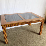 Mid Century Boho Faux Bamboo Extendable Smoked Glass Dining Table by American of Martinsville - Dolphin & Flamingo