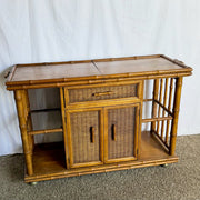 Mid Century Boho Faux Bamboo Wicker Buffet/Bar Cart by American of Martinsville - Dolphin & Flamingo