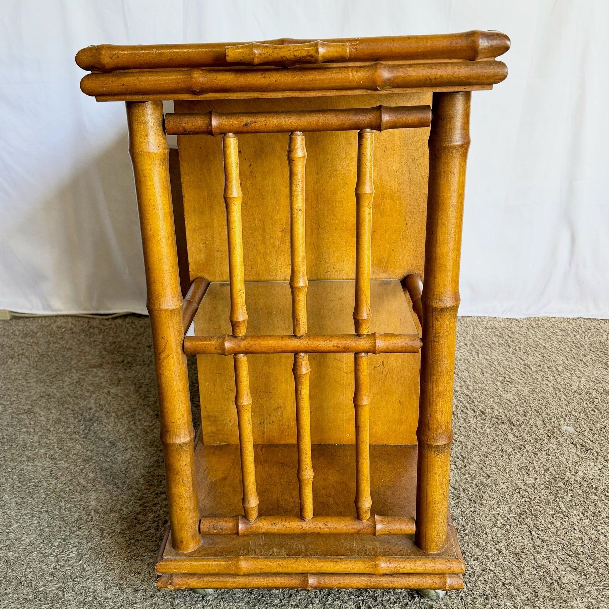 Mid Century Boho Faux Bamboo Wicker Buffet/Bar Cart by American of Martinsville - Dolphin & Flamingo