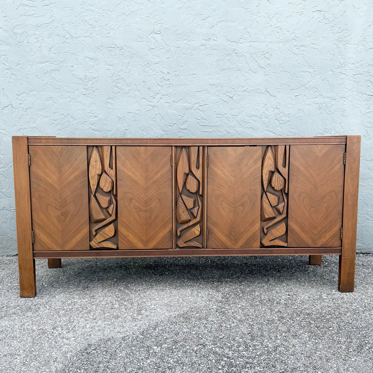 Mid Century Brutalist Credenza by United Furniture Corporation Dolphin & Flamingo