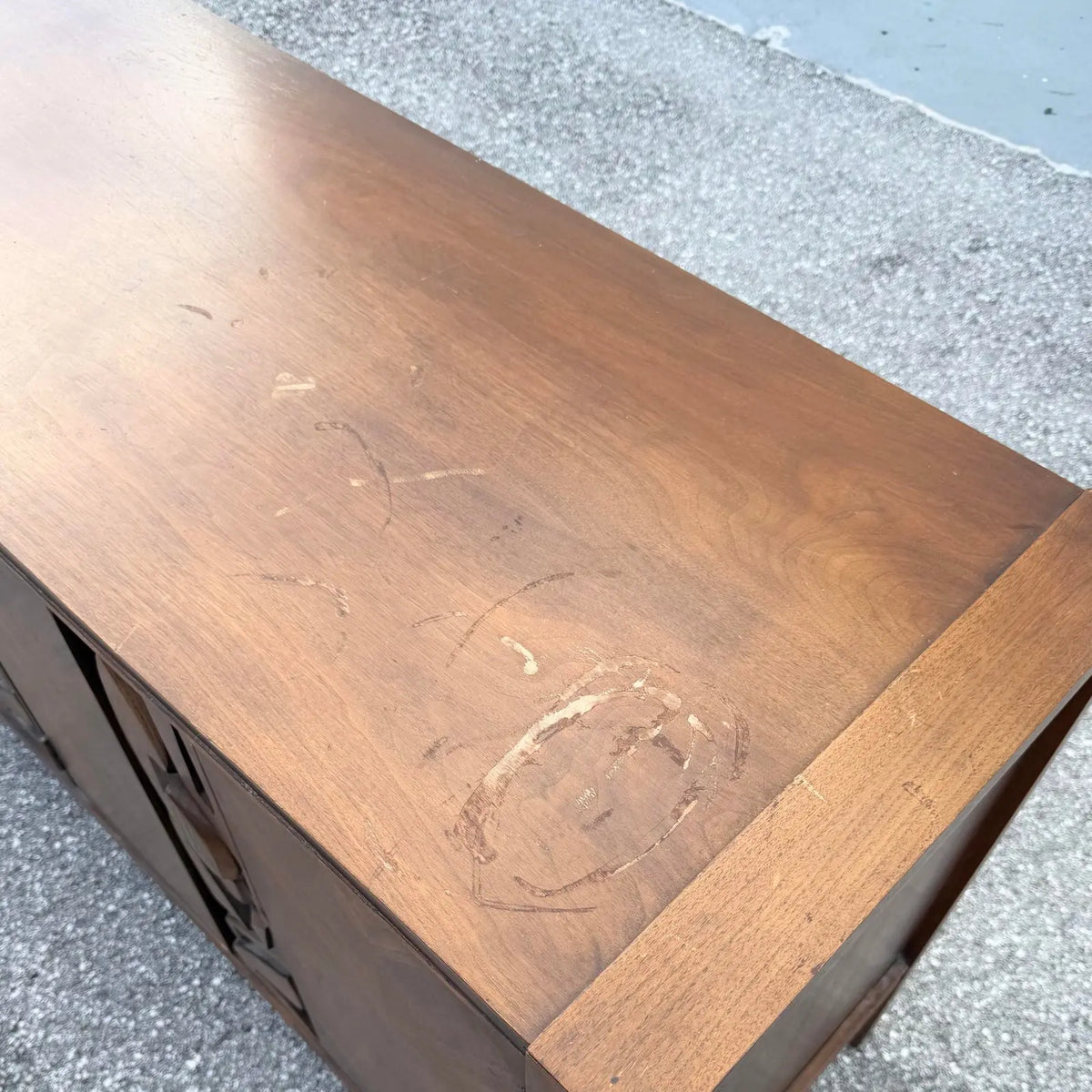 Mid Century Brutalist Credenza by United Furniture Corporation Dolphin & Flamingo