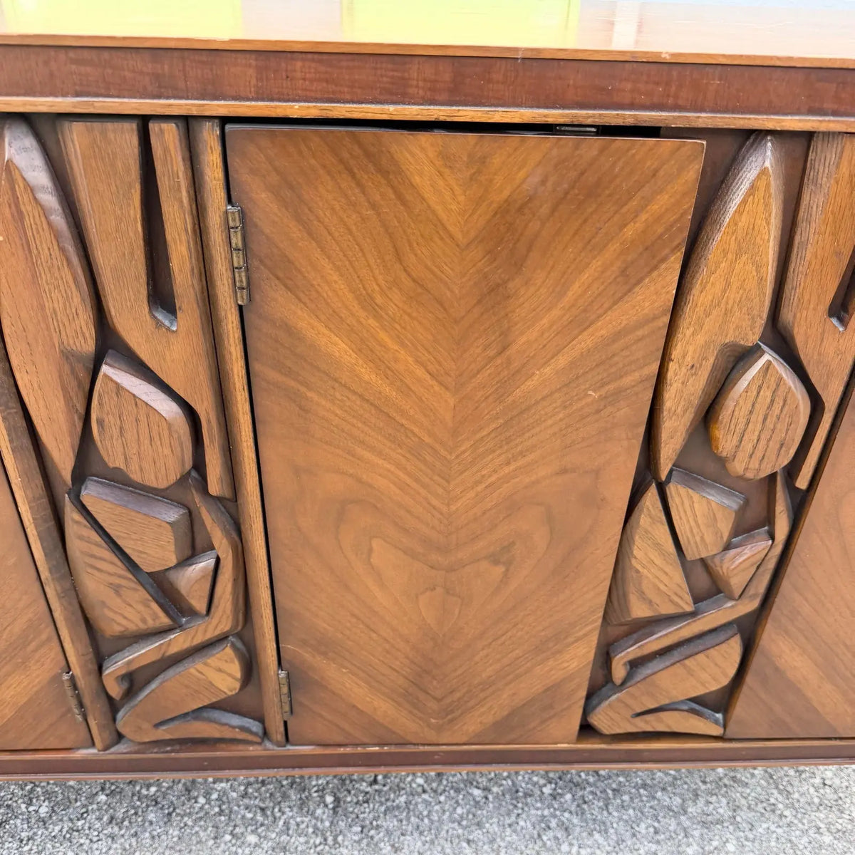 Mid Century Brutalist Credenza by United Furniture Corporation Dolphin & Flamingo