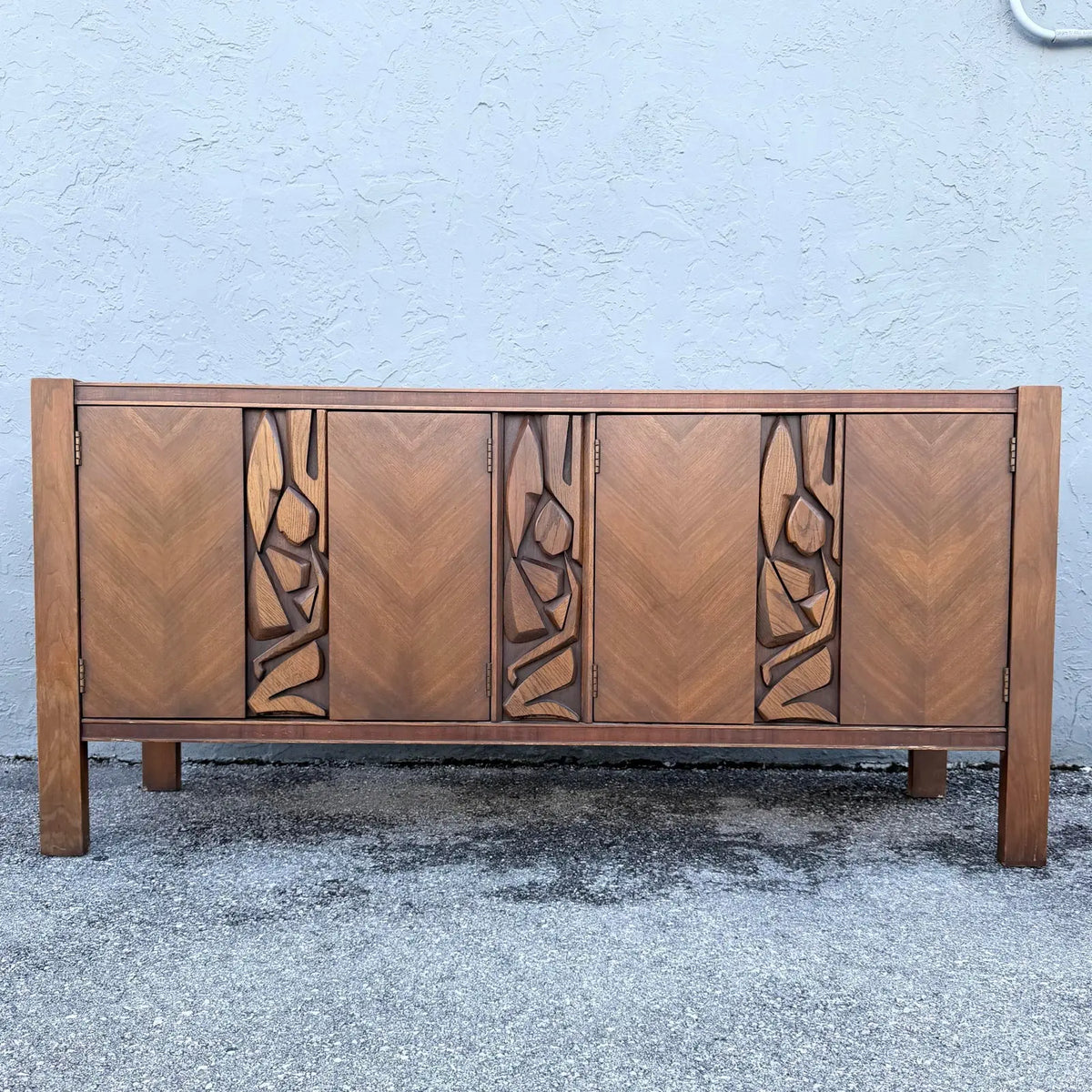 Mid Century Brutalist Credenza by United Furniture Corporation Dolphin & Flamingo